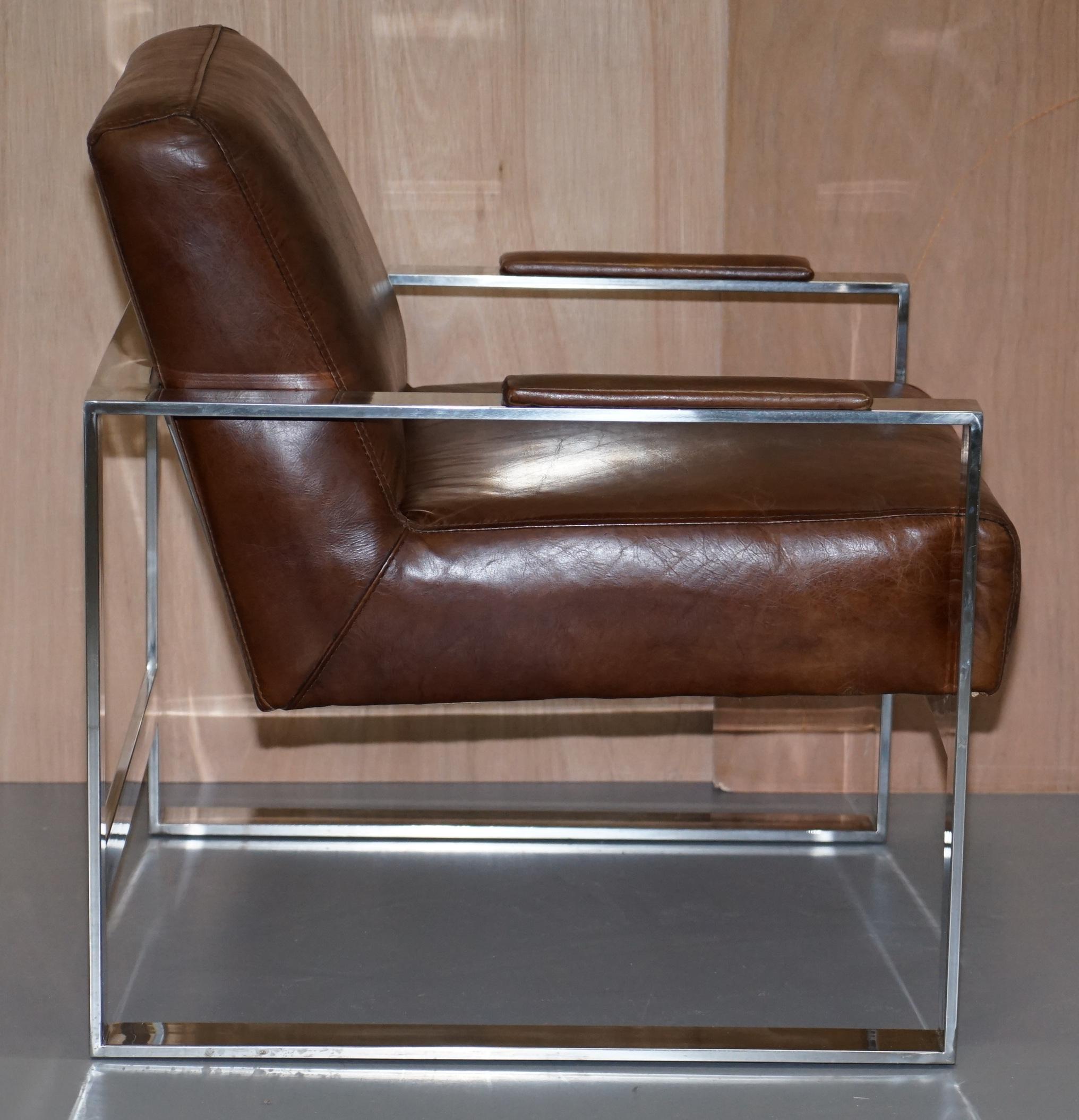 Stunning Chrome & Vintage Brown Heritage Leather Occasional Office Armchair 2