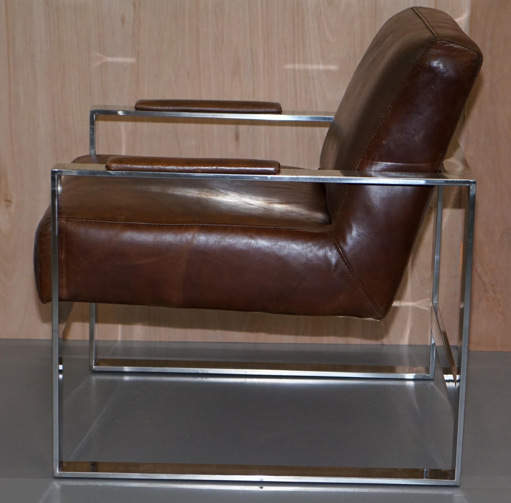 Stunning Chrome & Vintage Brown Heritage Leather Occasional Office Armchair 6