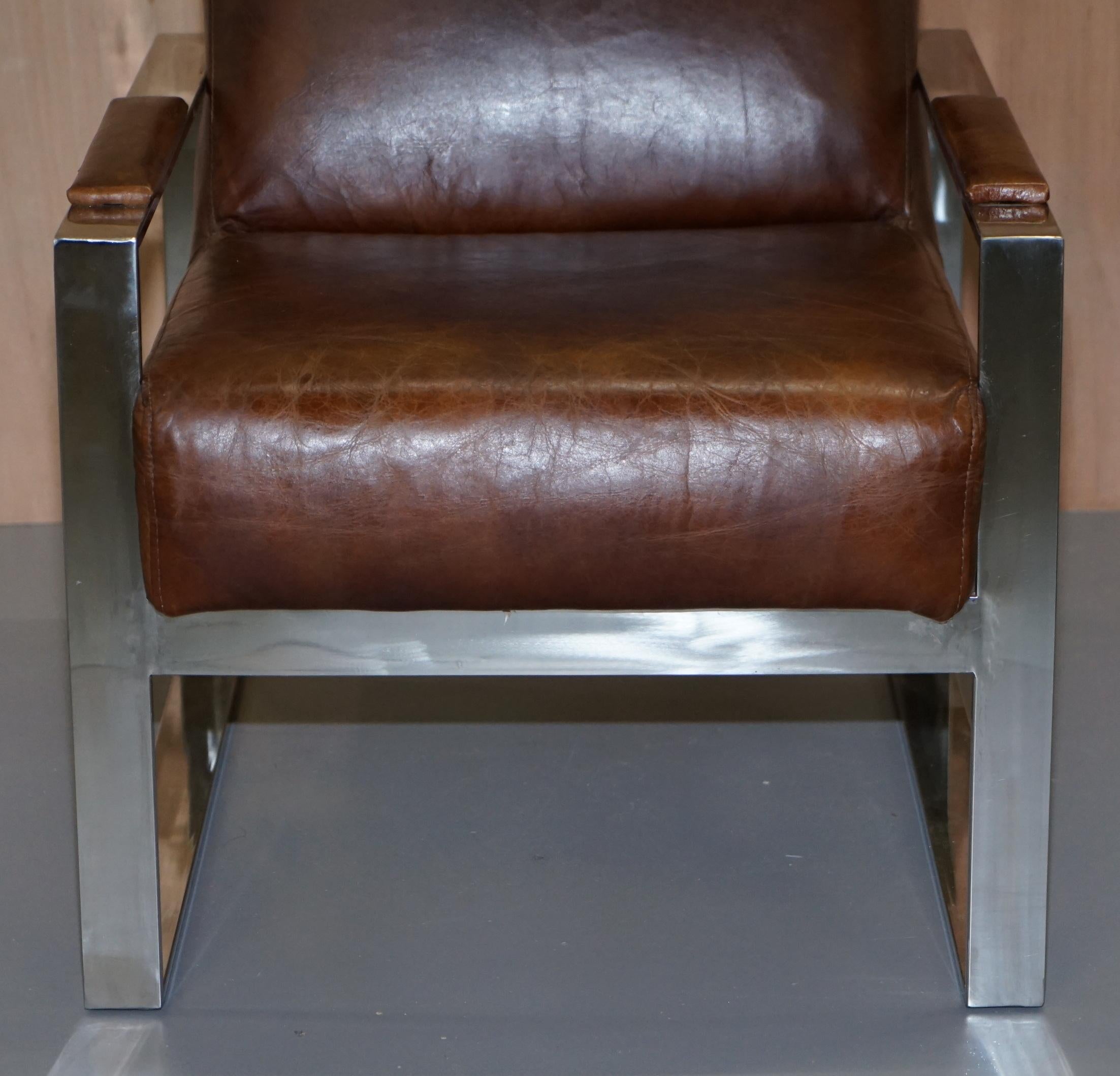 20th Century Stunning Chrome & Vintage Brown Heritage Leather Occasional Office Armchair