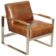 Stunning Chrome & Vintage Brown Heritage Leather Occasional Office Armchair