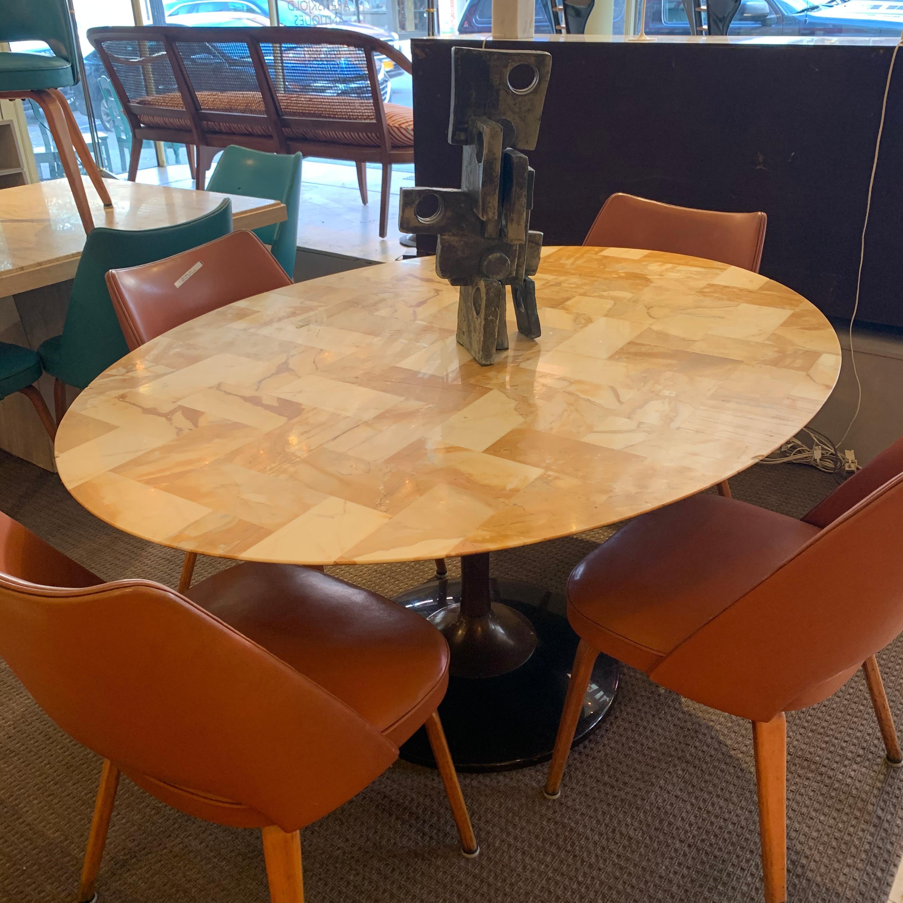 Stunning Chrome Craft Patchwork Top Mid-Century Modern Oval Tulip Based Table 3