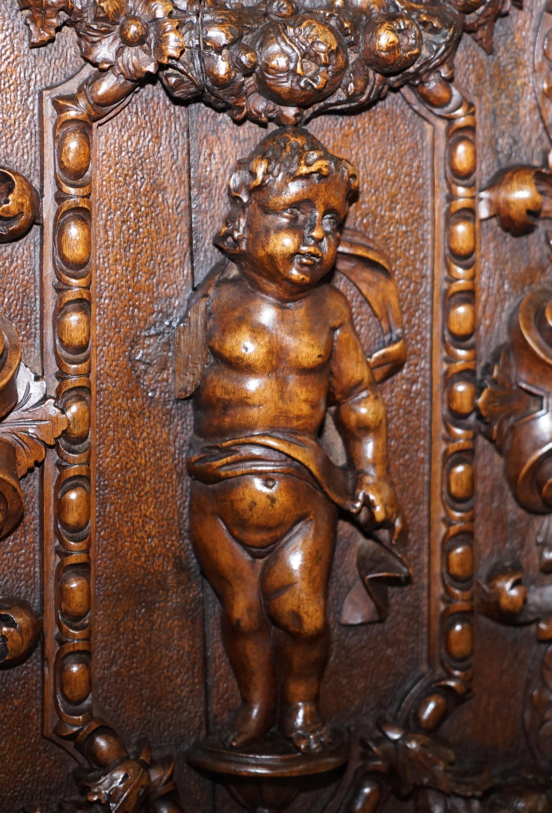 Stunning circa 1780 Carved Walnut Side Cabinet with Cherub & Floral Detailing 4