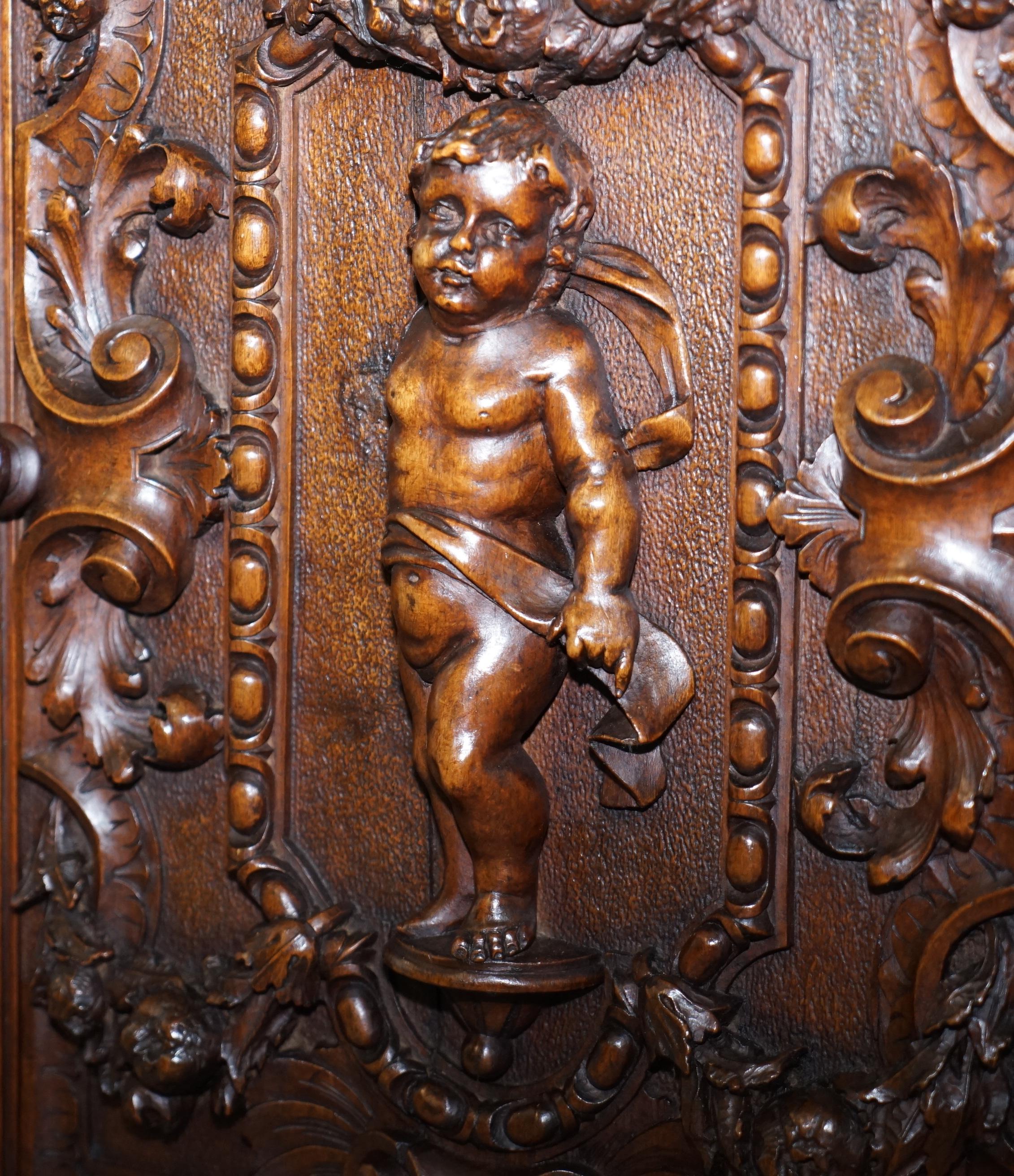 Stunning circa 1780 Carved Walnut Side Cabinet with Cherub & Floral Detailing 2