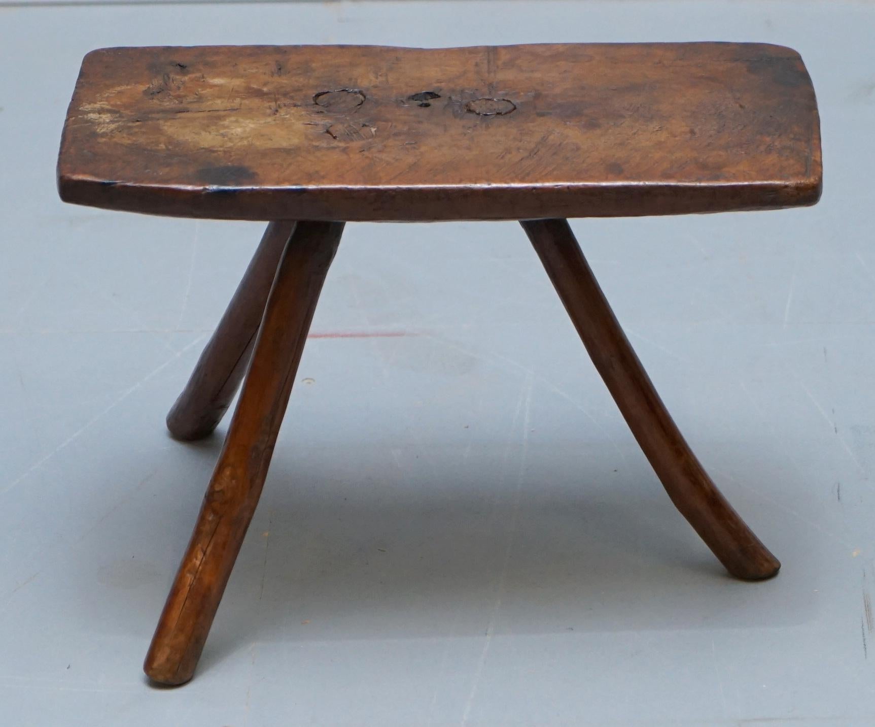 We are delighted to offer this absolutely stunning circa 1800 primitive French stool

What a stunning piece, the wood tells a thousand story’s, just look how its hand carved, warped from age and use, it is like eye candy

We have cleaned waxed