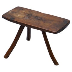 Stunning circa 1800 Handmade and Carved Primitive Three-Legged Rectangle Stool