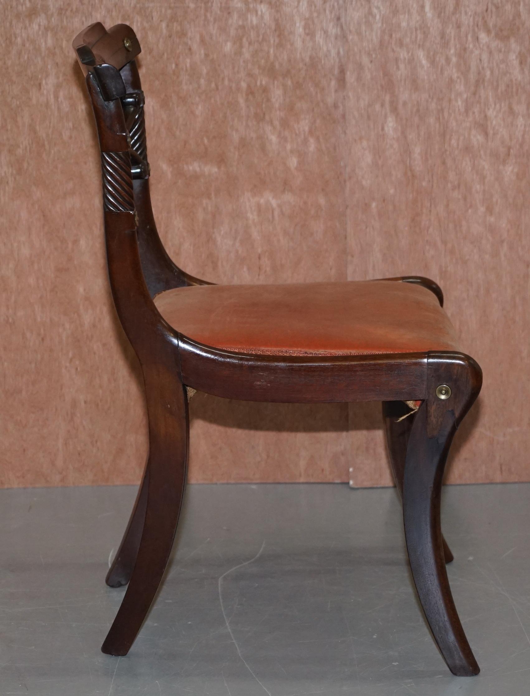 Stunning circa 1810 Regency Flamed Mahogany Dining Chair Ornately Carved Frame 6