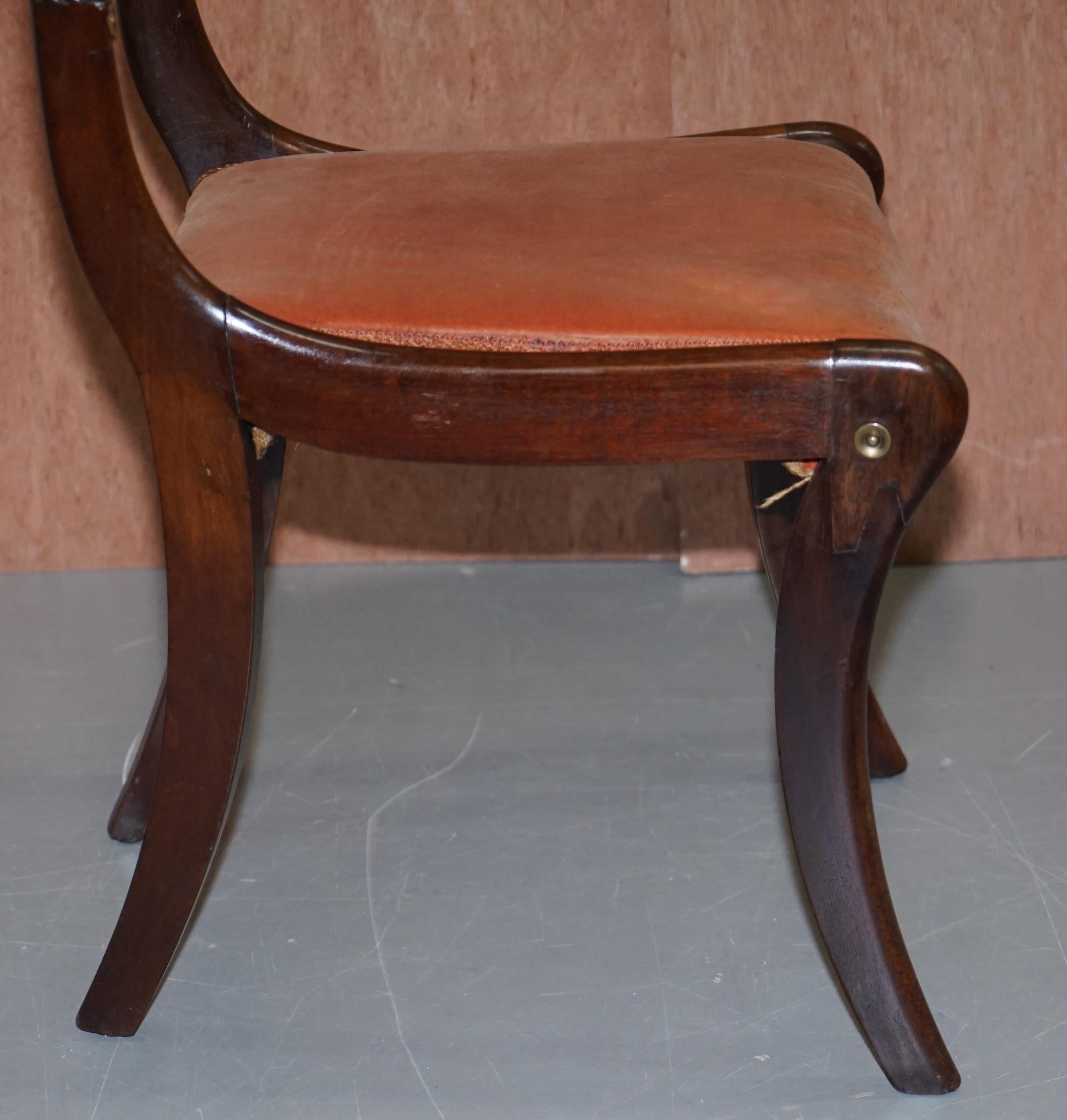 Stunning circa 1810 Regency Flamed Mahogany Dining Chair Ornately Carved Frame 7
