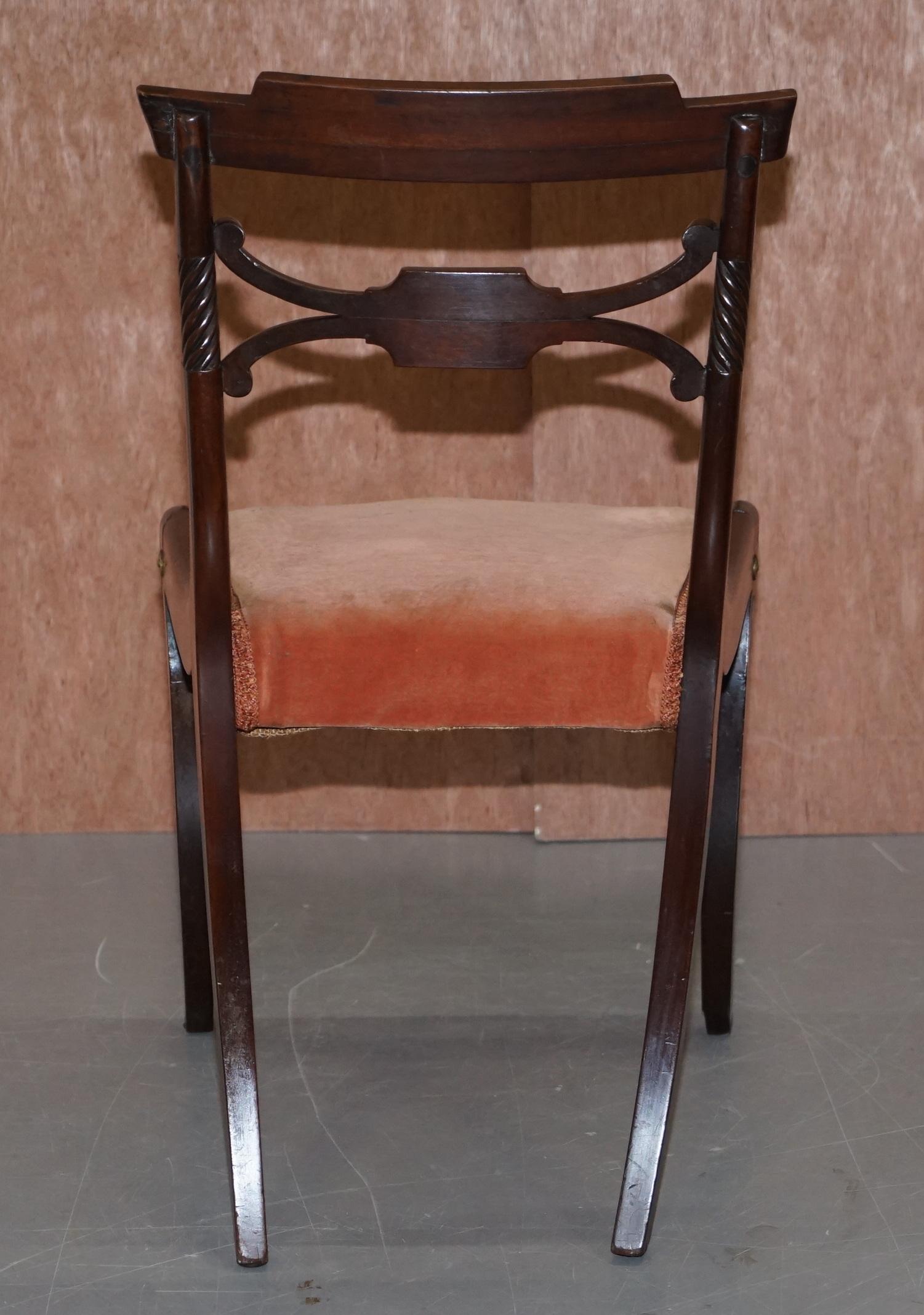 Stunning circa 1810 Regency Flamed Mahogany Dining Chair Ornately Carved Frame 9