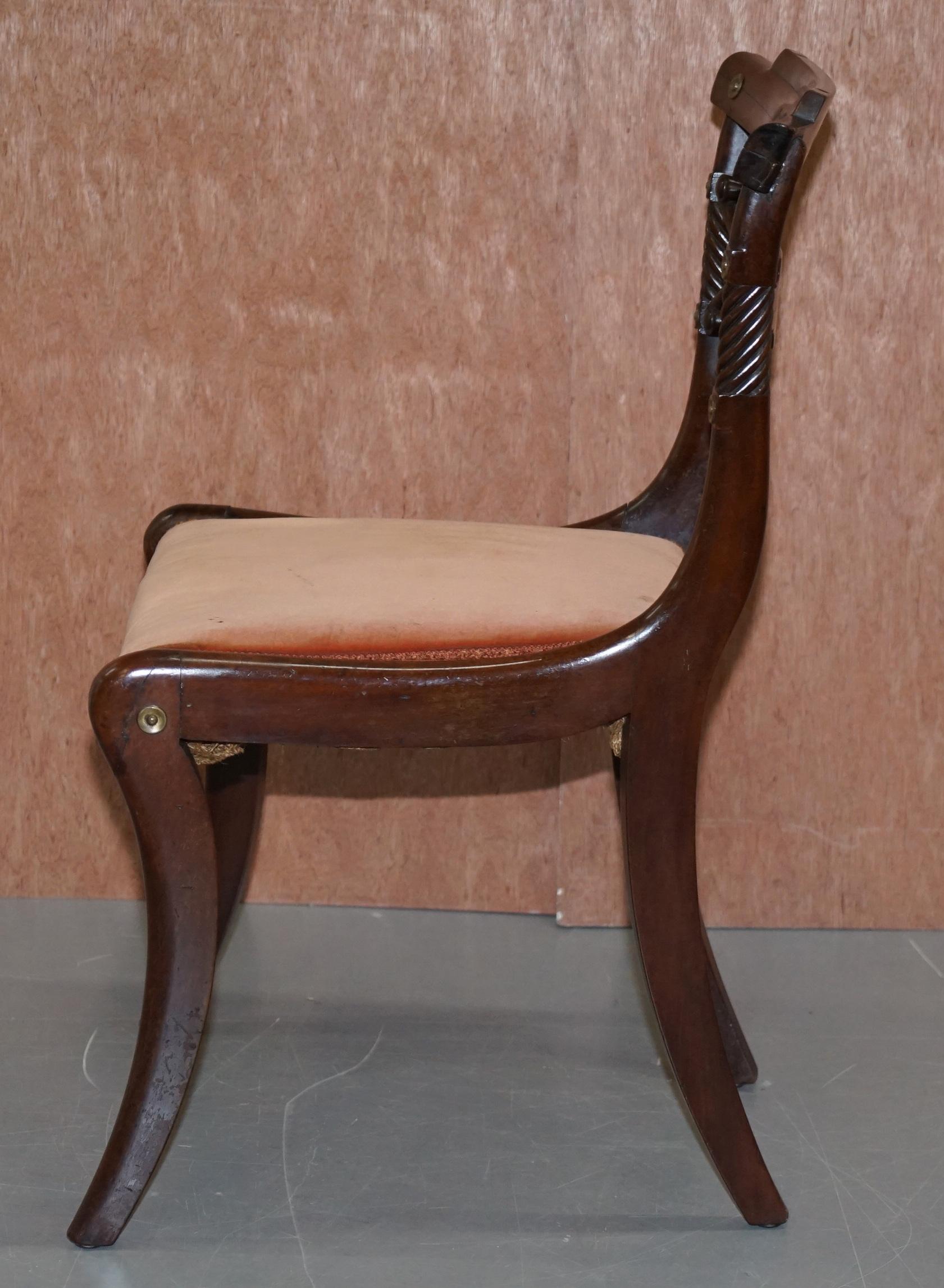 Stunning circa 1810 Regency Flamed Mahogany Dining Chair Ornately Carved Frame 10