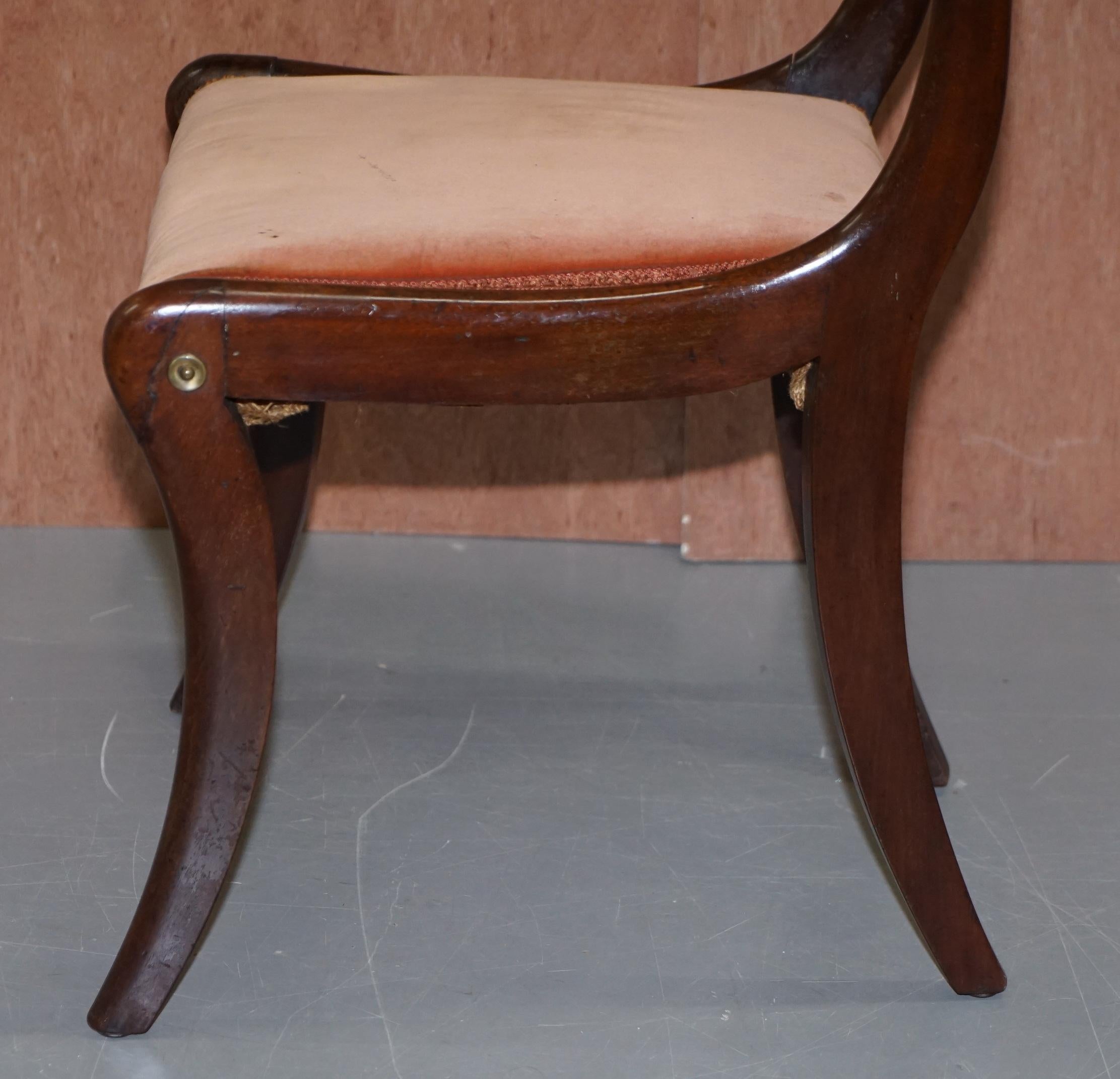 Stunning circa 1810 Regency Flamed Mahogany Dining Chair Ornately Carved Frame 11