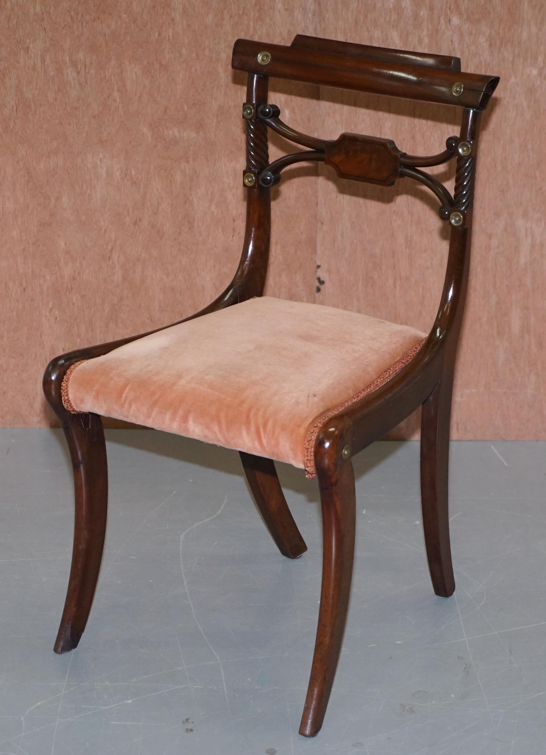 English Stunning circa 1810 Regency Flamed Mahogany Dining Chair Ornately Carved Frame