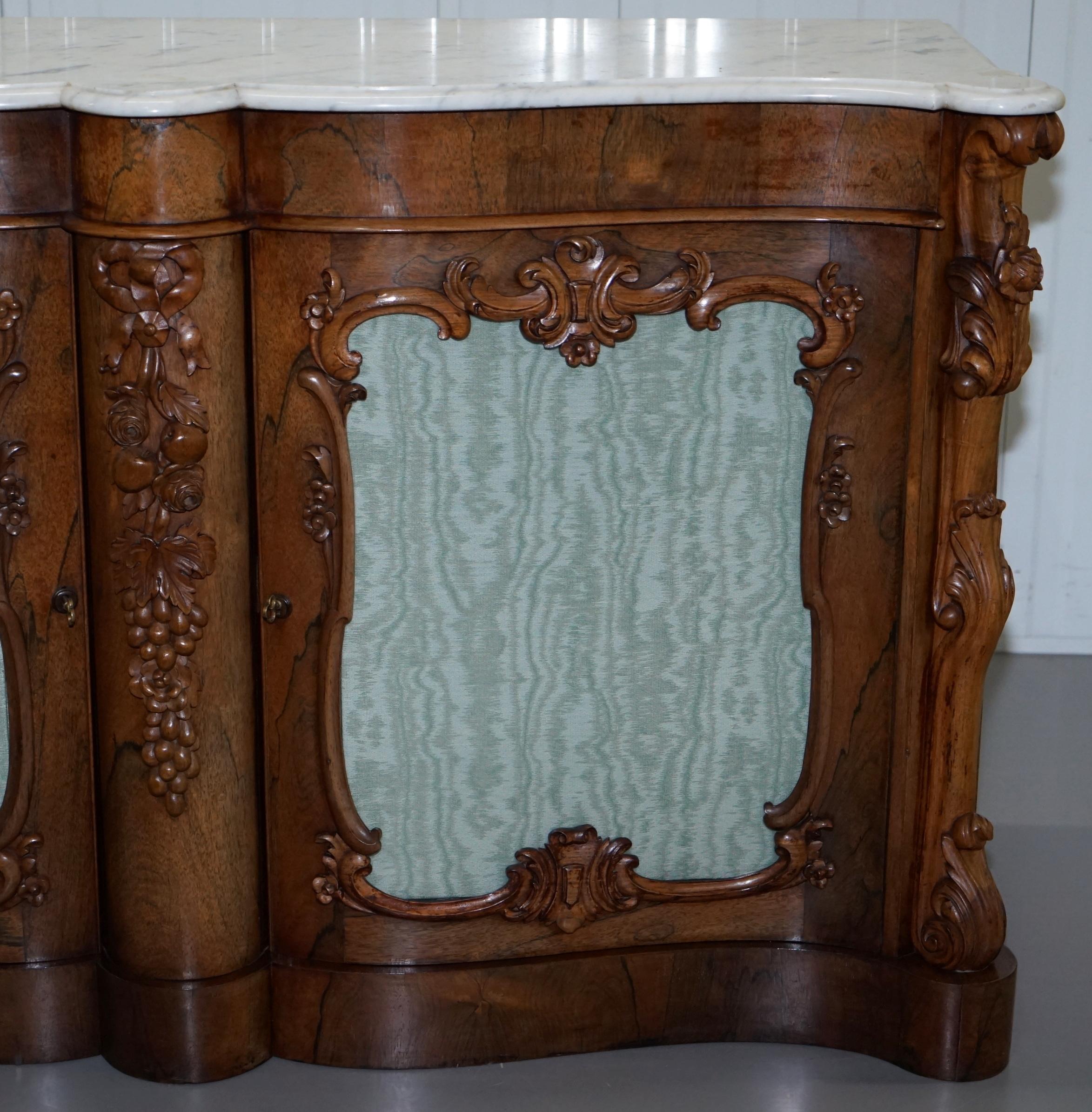 Stunning circa 1850 Rosewood with Veined Carrara Marble Top Sideboard Credenza 5