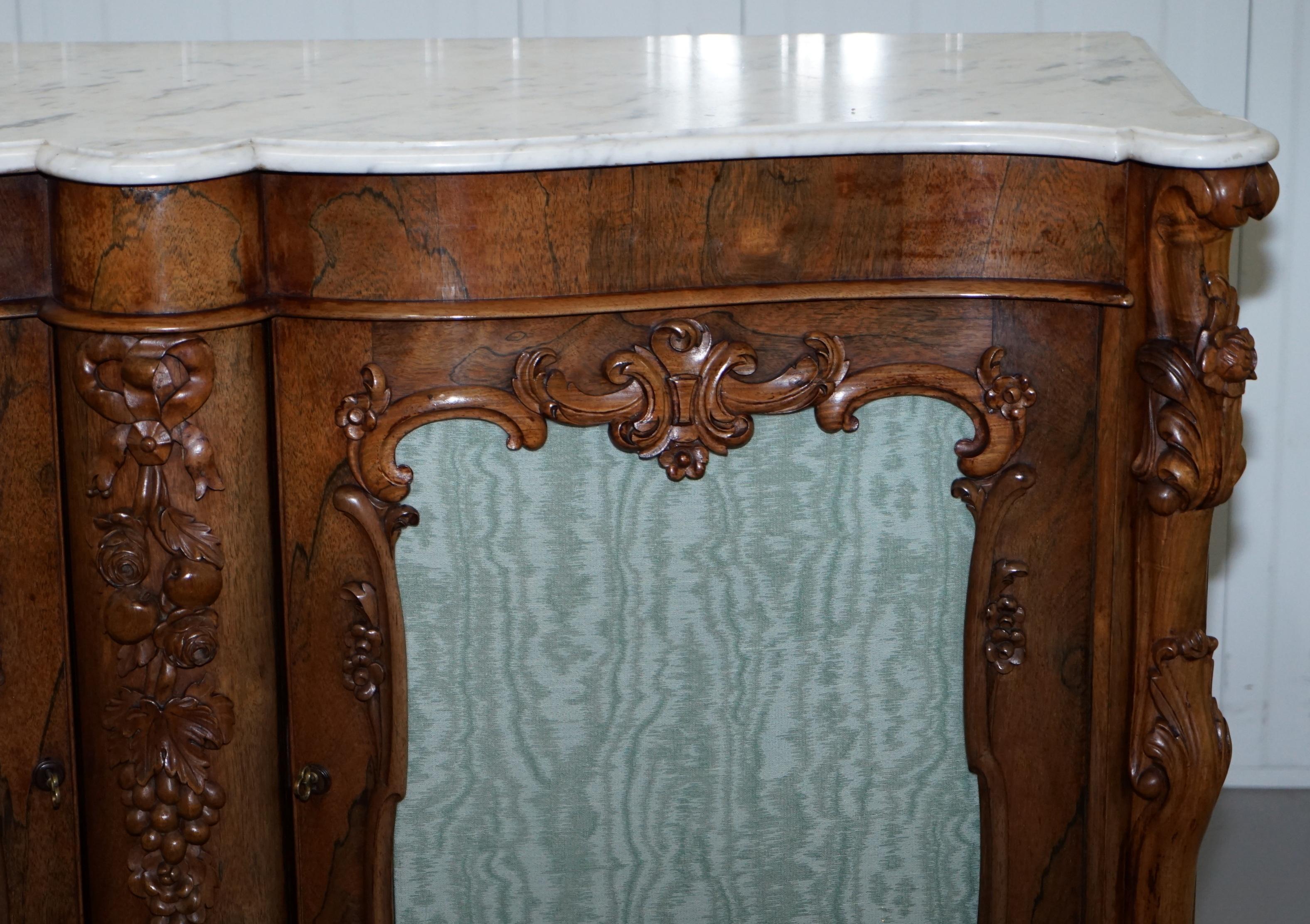 Stunning circa 1850 Rosewood with Veined Carrara Marble Top Sideboard Credenza 6