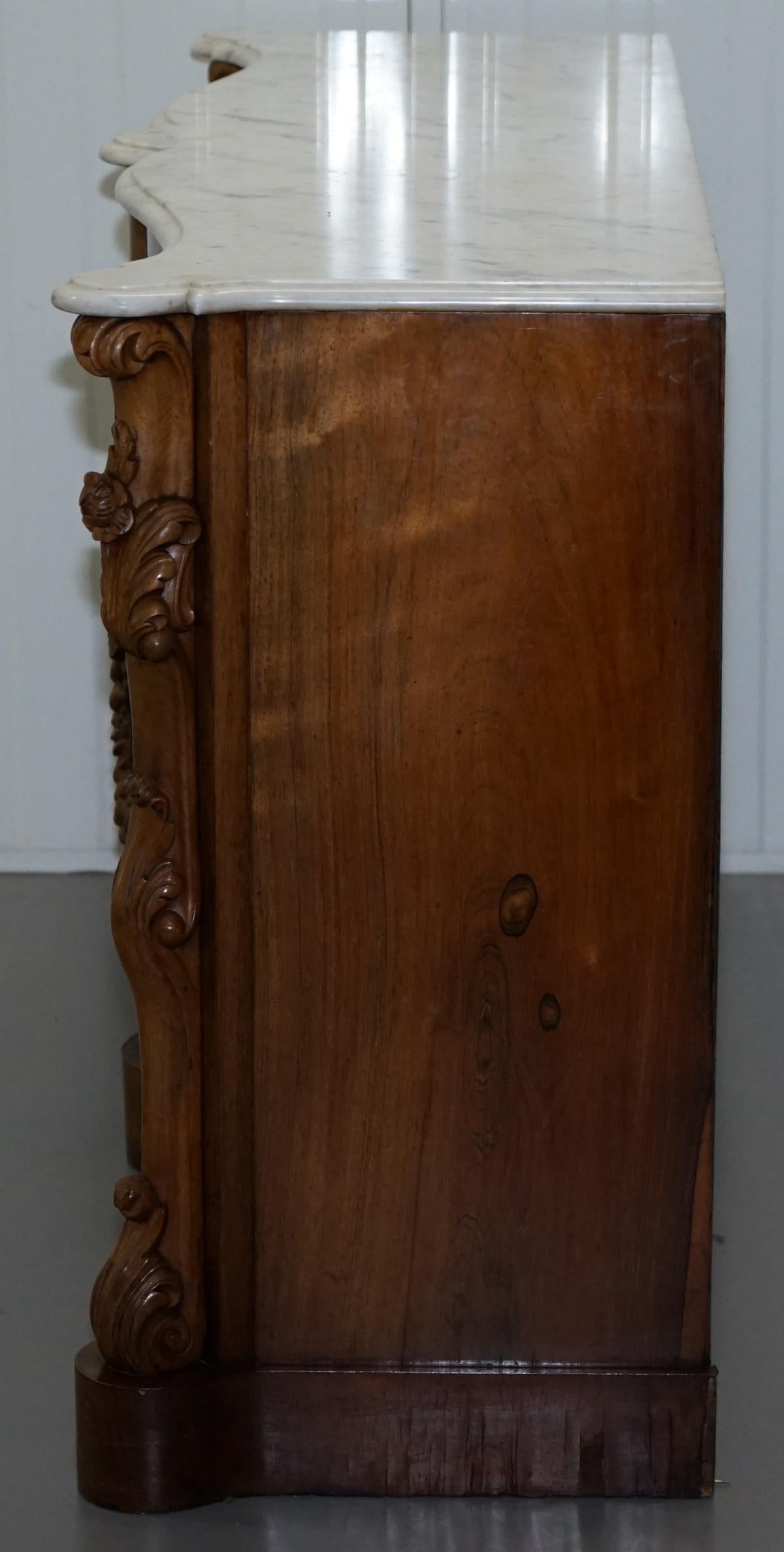 Stunning circa 1850 Rosewood with Veined Carrara Marble Top Sideboard Credenza 9