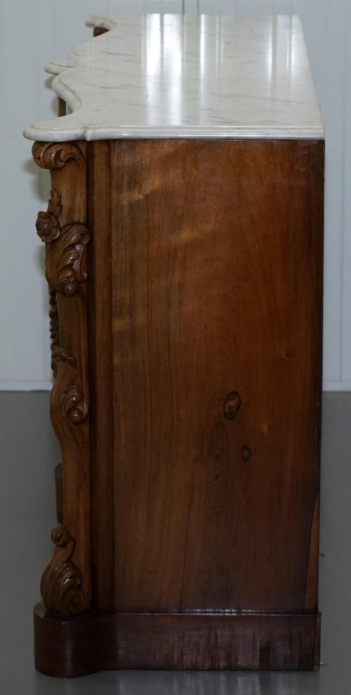 Stunning circa 1850 Rosewood with Veined Carrara Marble Top Sideboard Credenza 10