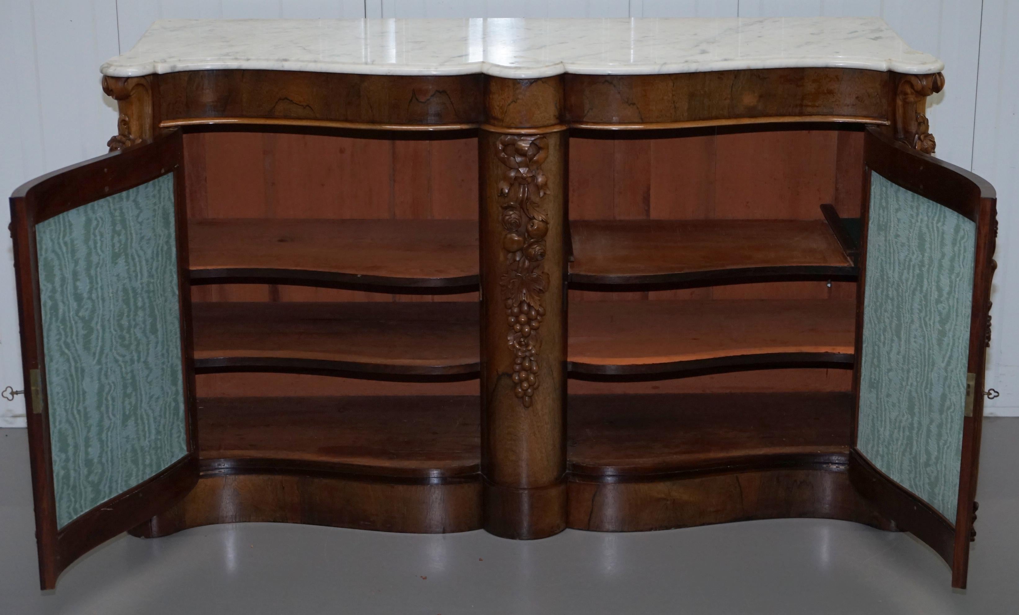 Stunning circa 1850 Rosewood with Veined Carrara Marble Top Sideboard Credenza 11