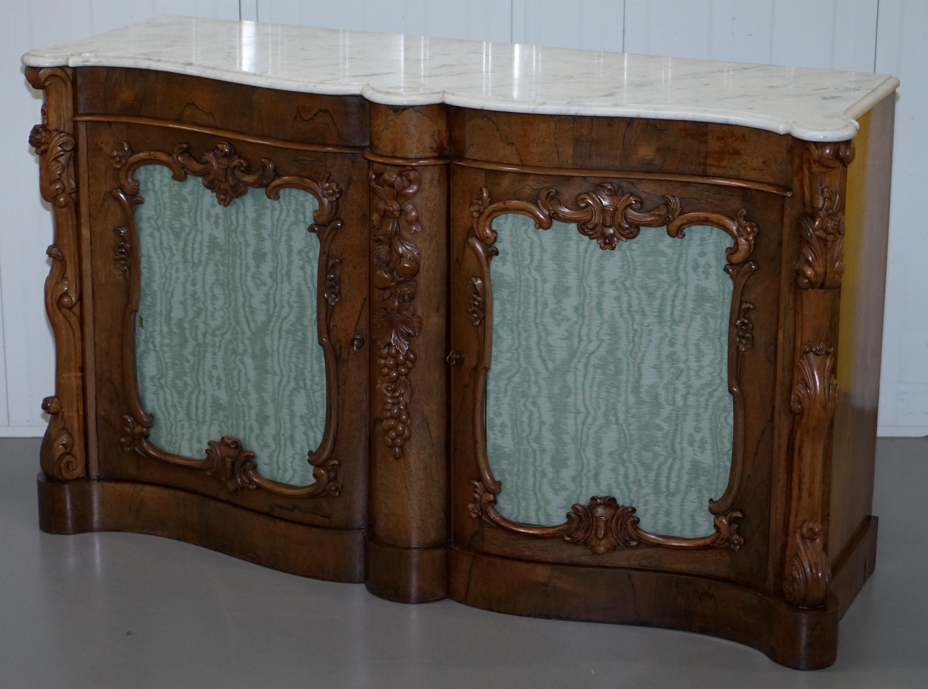 Victorian Stunning circa 1850 Rosewood with Veined Carrara Marble Top Sideboard Credenza
