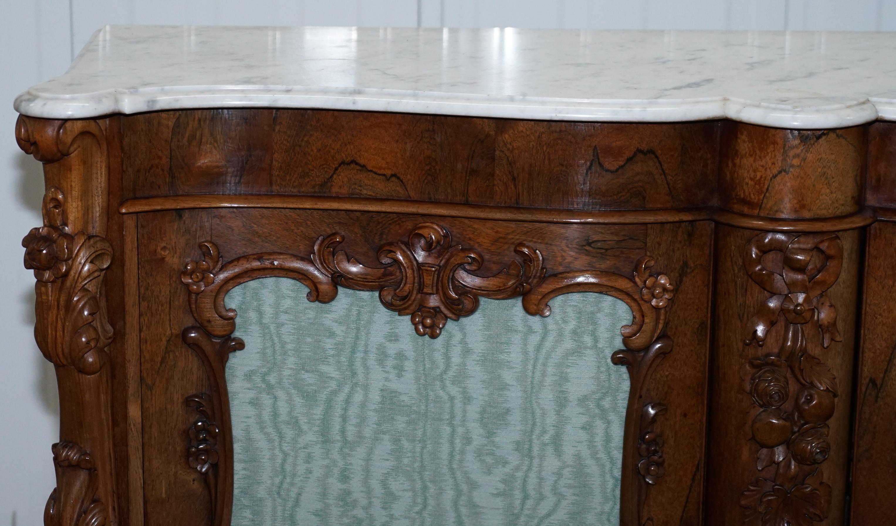 Stunning circa 1850 Rosewood with Veined Carrara Marble Top Sideboard Credenza 1