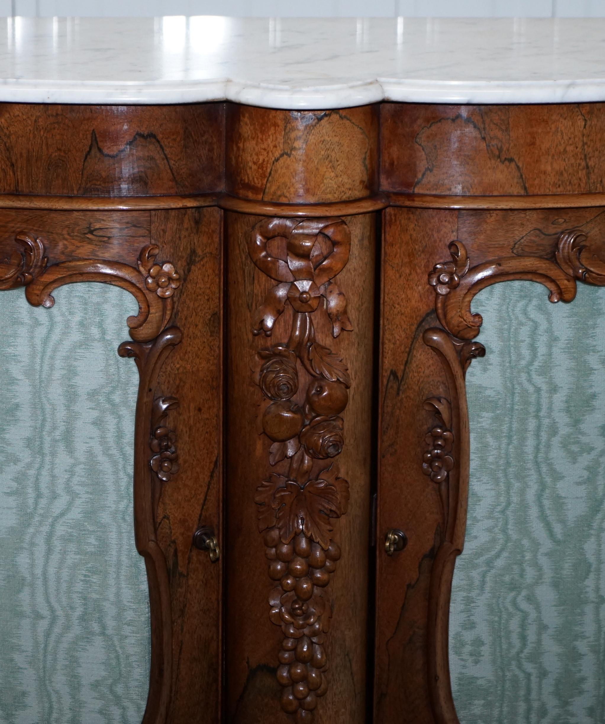 Stunning circa 1850 Rosewood with Veined Carrara Marble Top Sideboard Credenza 3