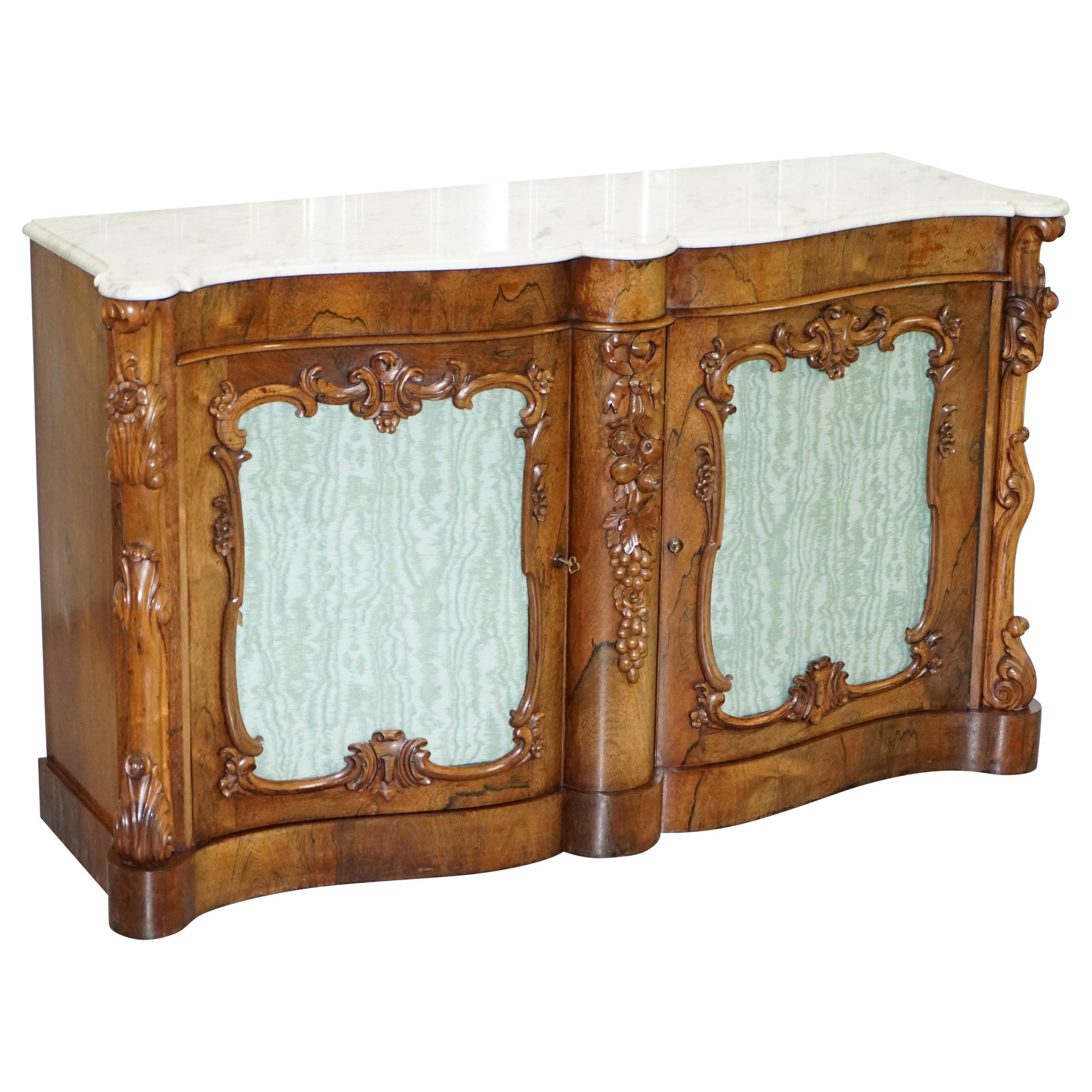 Stunning circa 1850 Rosewood with Veined Carrara Marble Top Sideboard Credenza