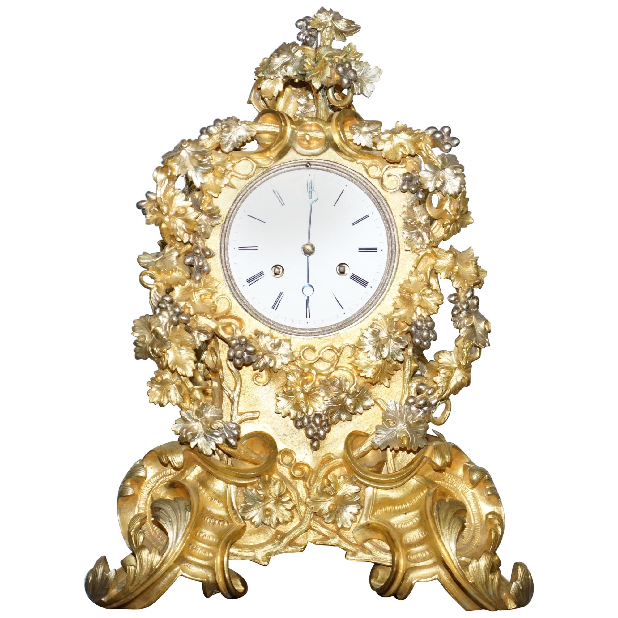 Stunning circa 1860 Gold Gilt Bronze French Mantle Clock Large Decorative Piece For Sale