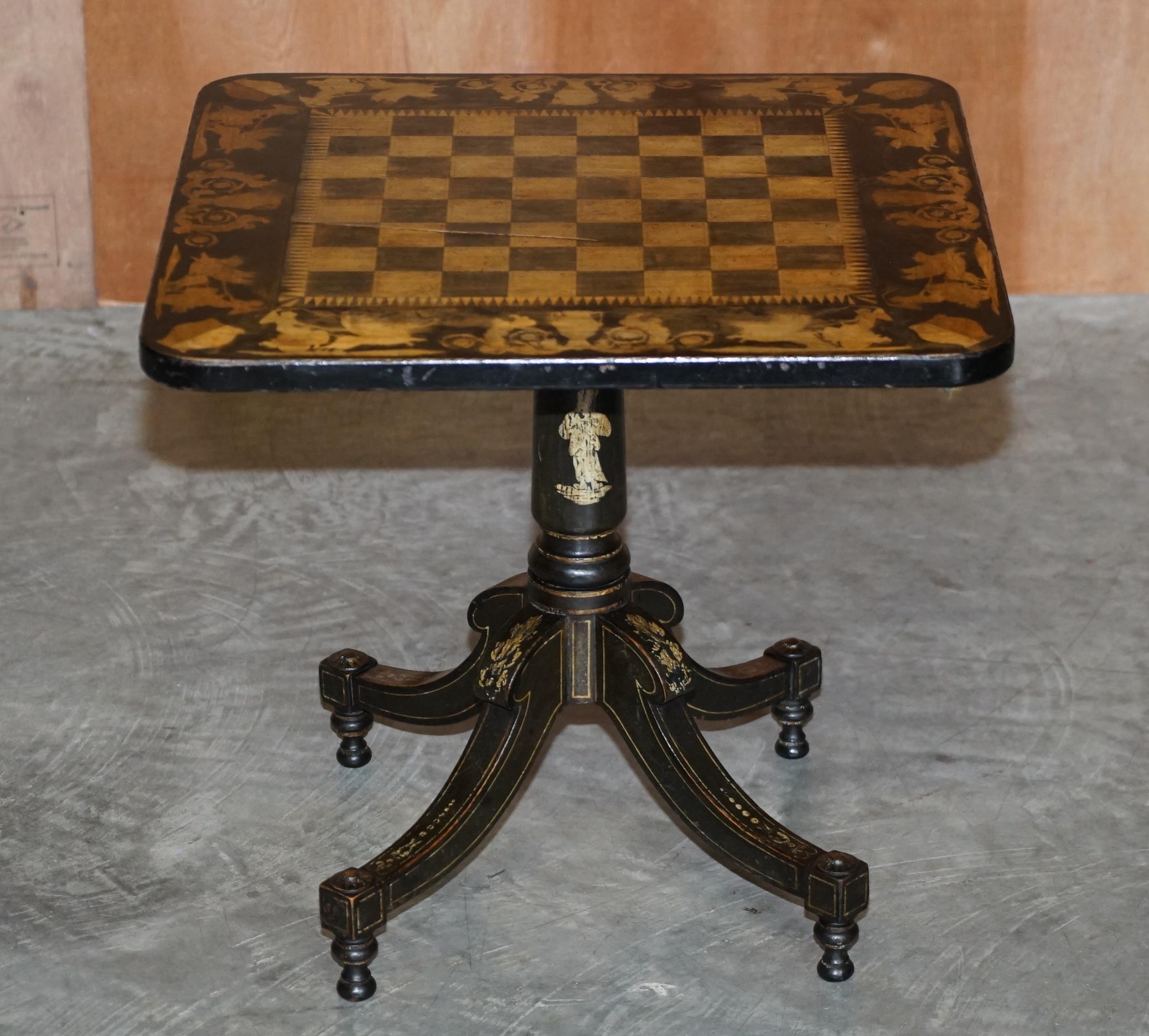 High Victorian Stunning circa 1860 Gold Leaf Ebonised Chess Table Aesthetic Movement Taste