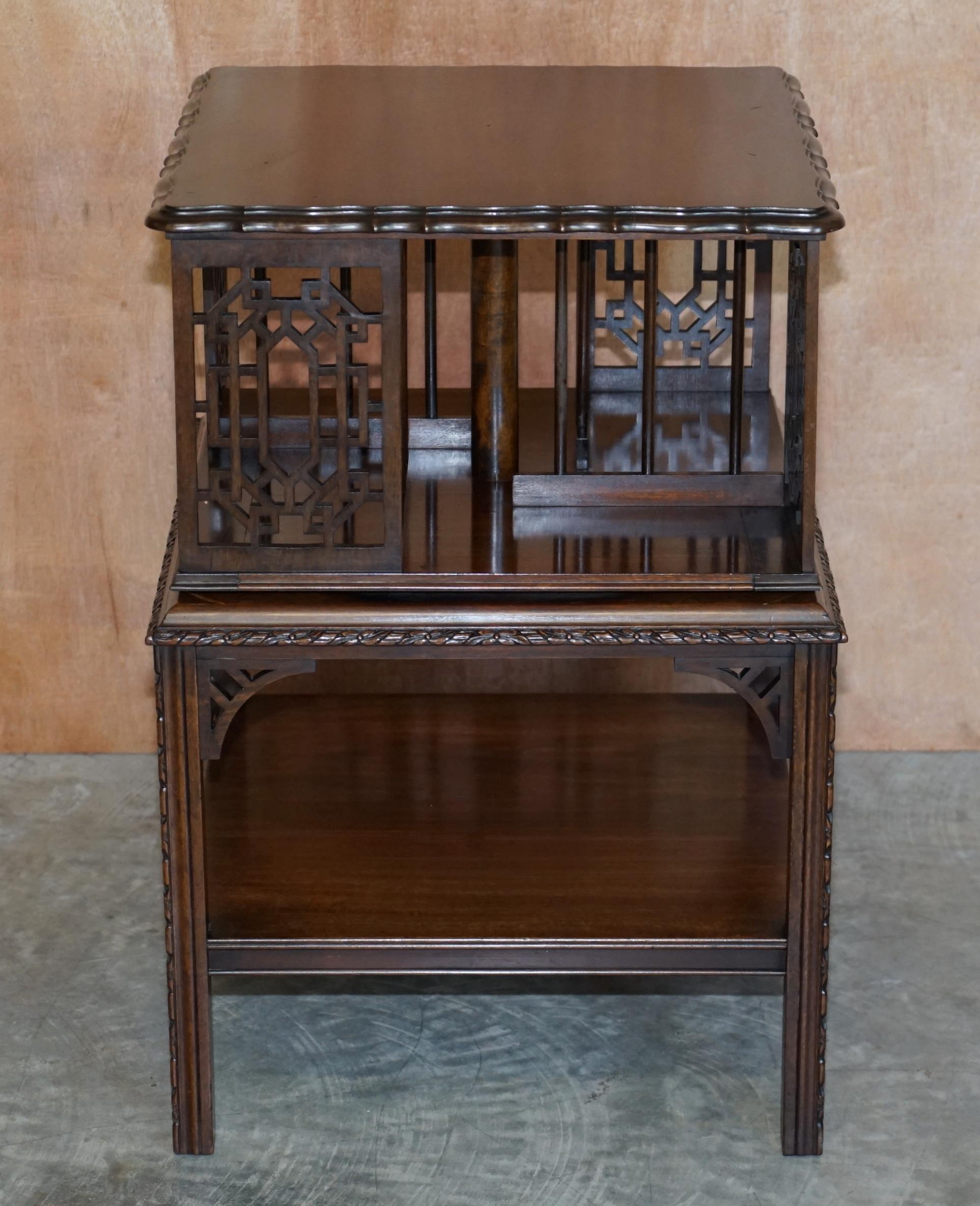 We are delighted to offer for sale this exquisite Thomas Chippendale fret work carved revolving bookcase side table

A very rare find, I’ve not seen one before of this proportion, it is genuinely exquisite. Its late Victorian made after the