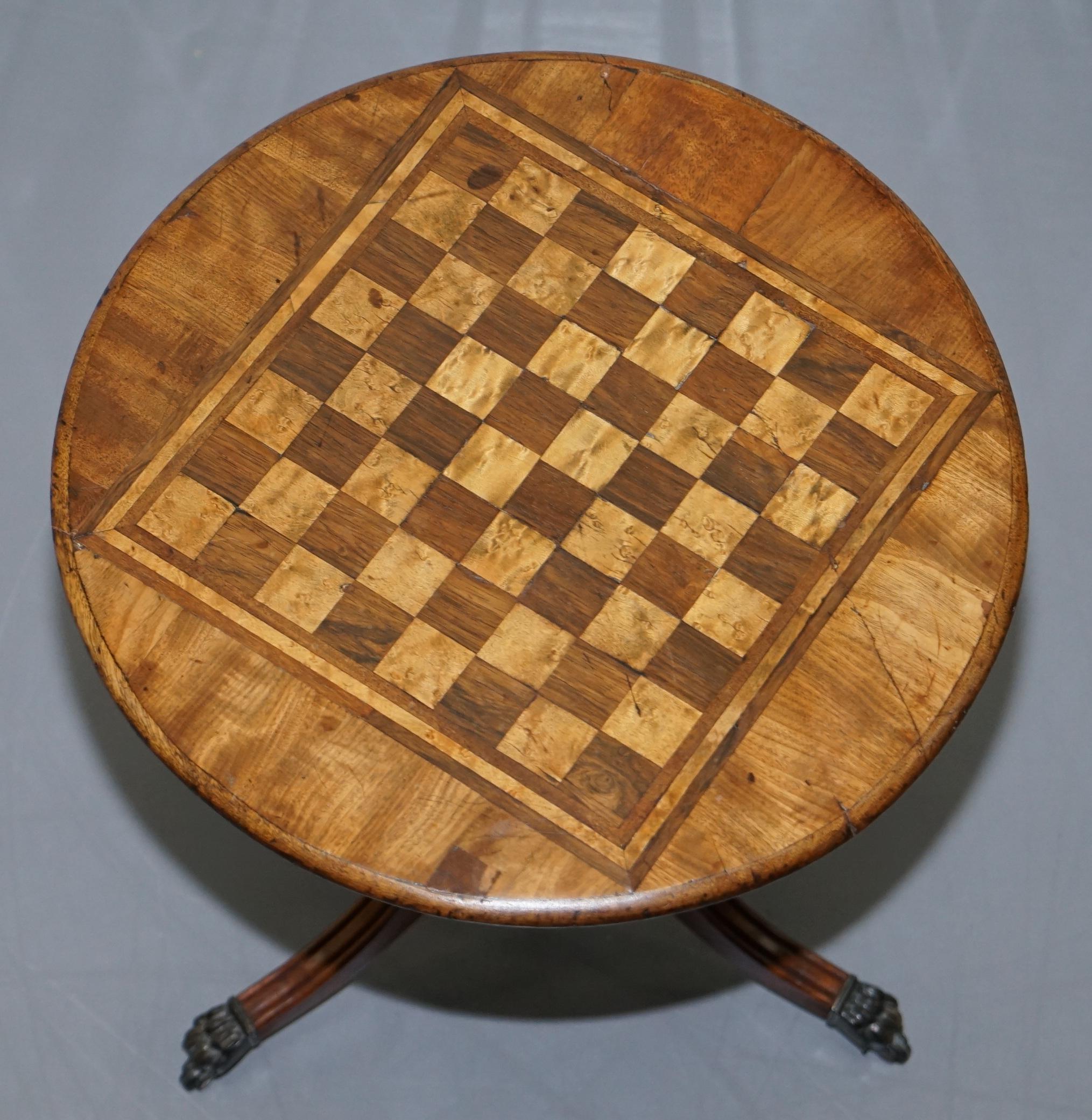 We are delighted to this lovely small Victorian 1880 Walnut & Mahogany Chess games table with tripod base finished with Lion Hairy Paw feet and castors 

A very good looking well made and function piece of furniture, extremely decorative, the top