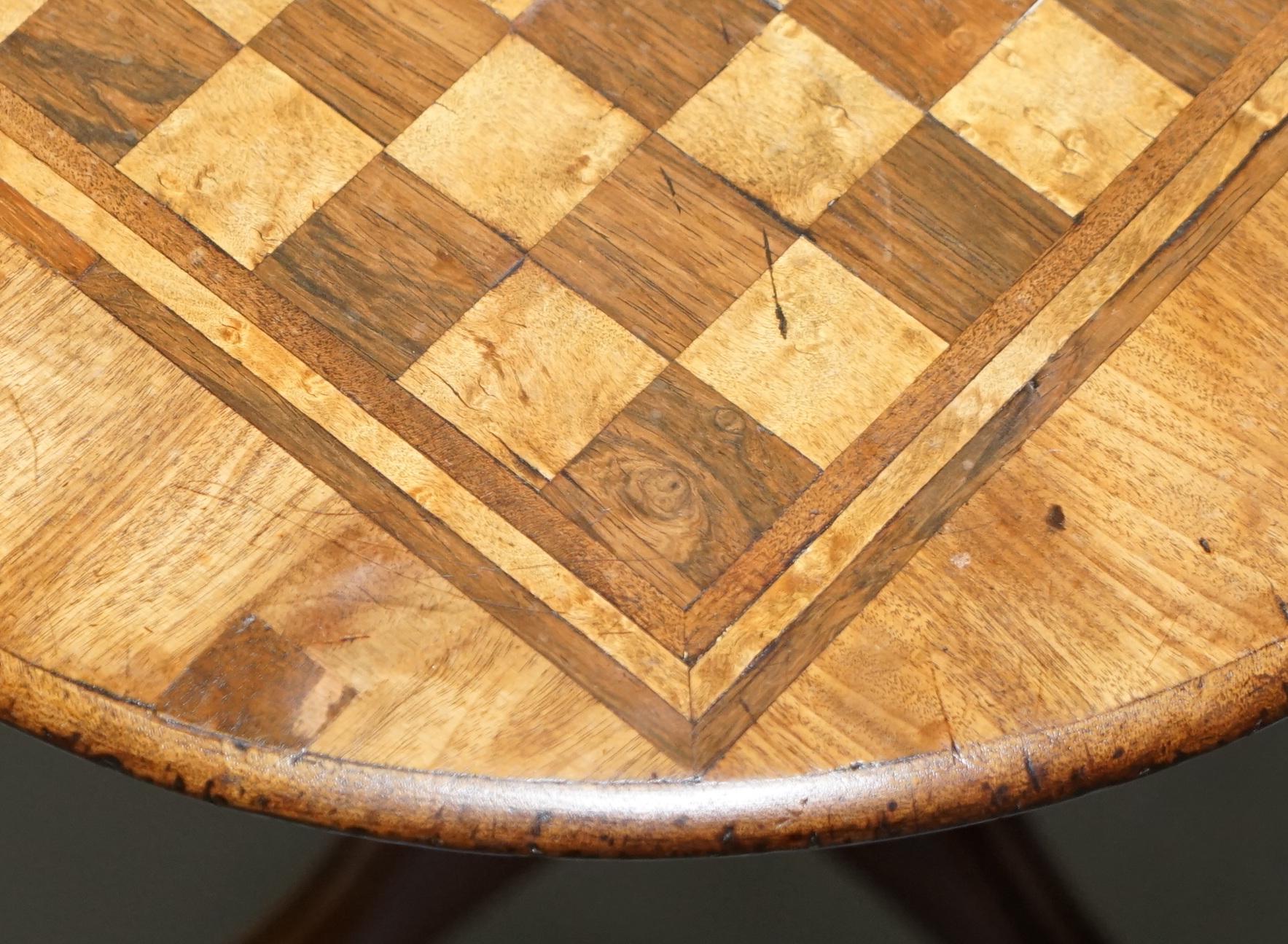 Inlay Stunning circa 1880 Walnut & Mahogany Chess Games Table Tripod Base Lion Feet