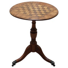 Stunning circa 1880 Walnut & Mahogany Chess Games Table Tripod Base Lion Feet