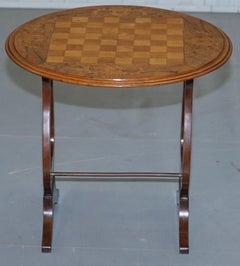 Stunning circa 1890 Walnut Marquetry Inlaid Chess Games Table Biedermeier Base