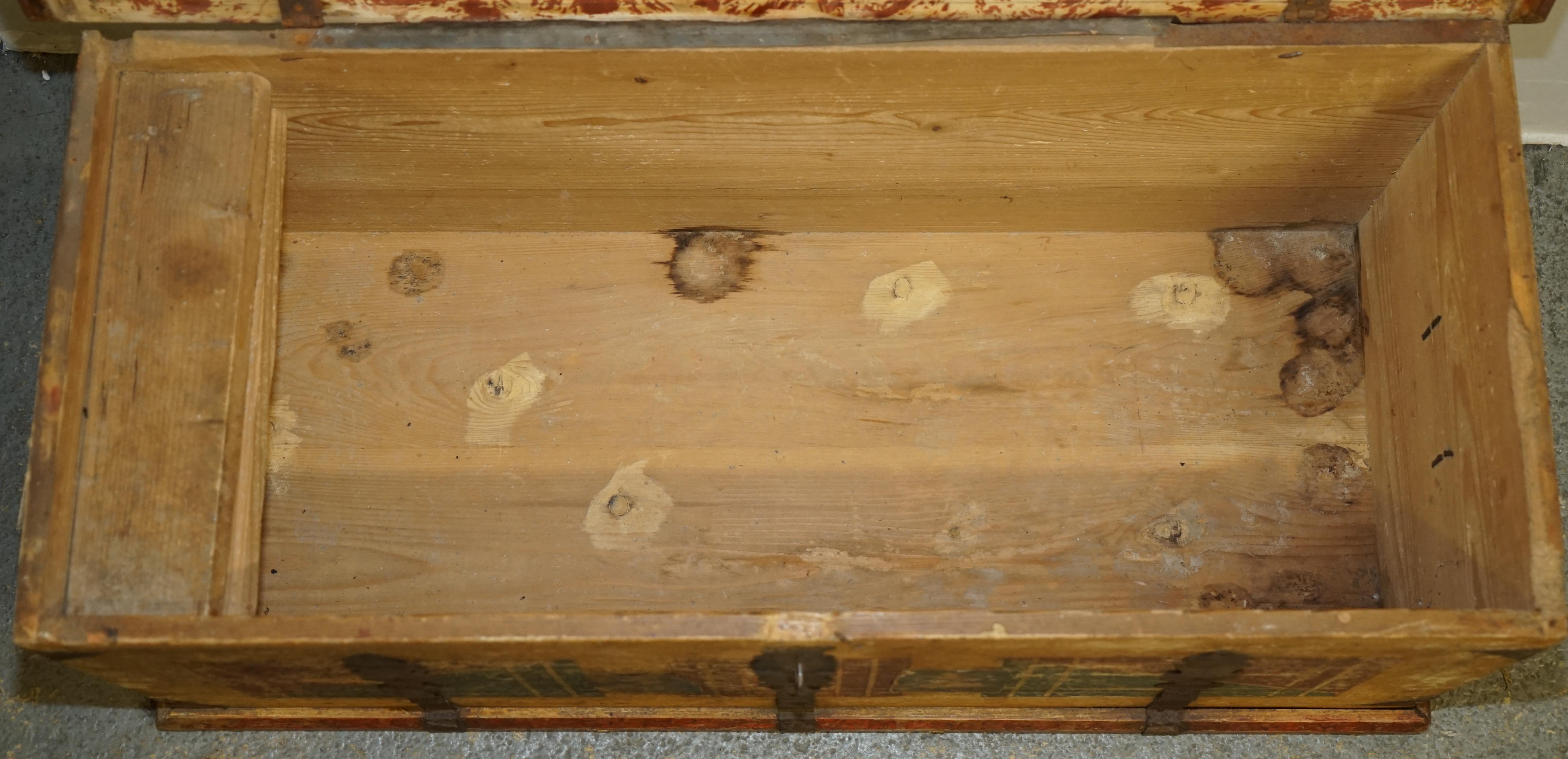 STUNNING CIRCA 1900 ANTIQUE ORIGINAL PAINT ROMANiAN BLANKET CHEST COFFER TRUNK im Angebot 11