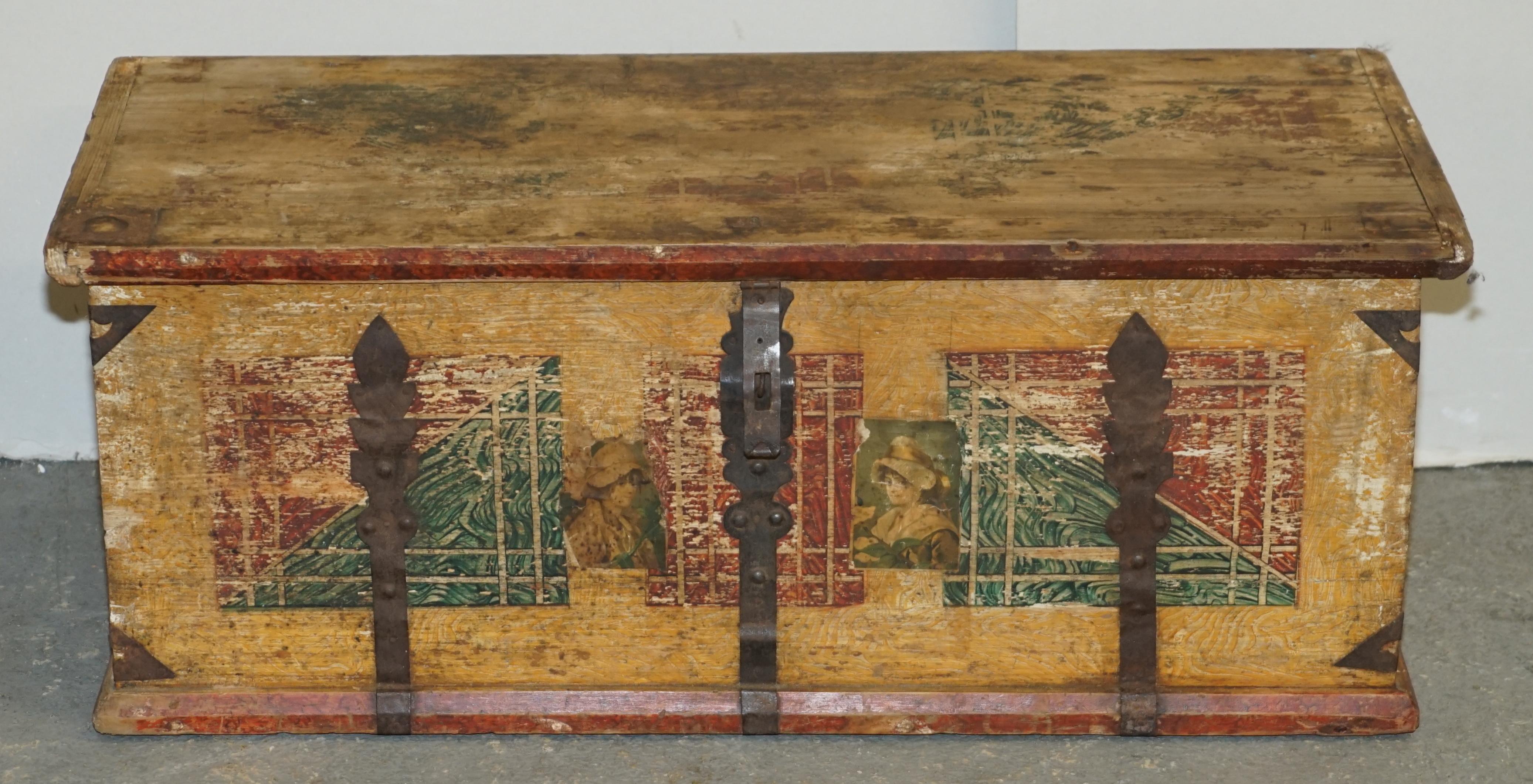 We are delighted to offer for sale this stunning, circa 1900 hand painted Romanian clothes trunk or marriage coffer chest.

I have recently purchased a very large collection of these original, antique painted wardrobes and trunks, I have around 15