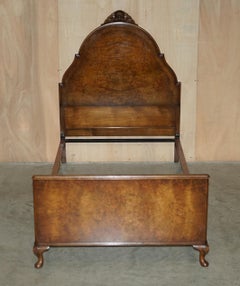 STUNNING CIRCA 1900 BURR WALNUT ENGLISH BEDSTEAD FRAME PART SUiTE QUEEN ANNE HB