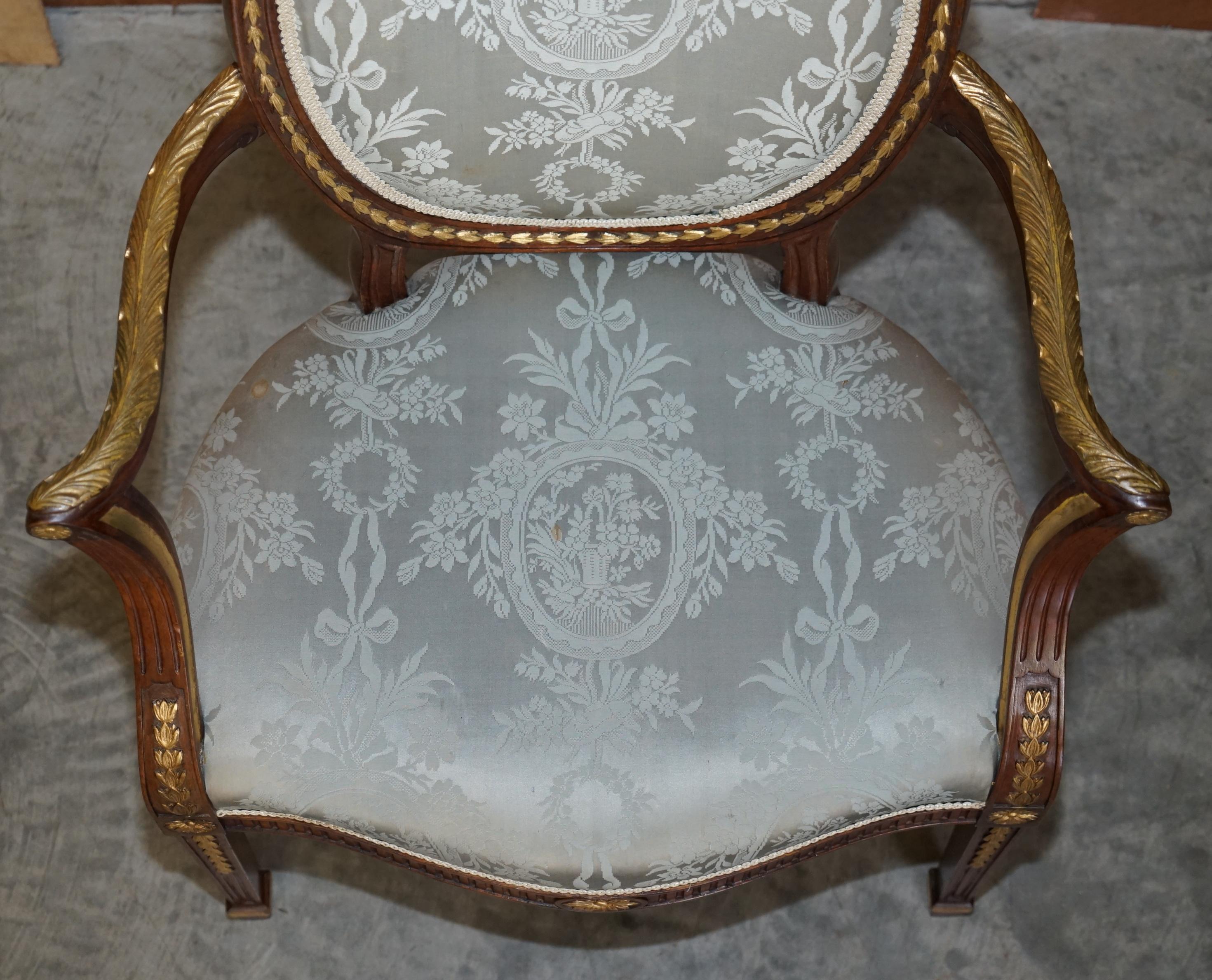 Atemberaubender georgianischer Sessel aus Hartholz und vergoldetem Holz im George Hepplewhite-Stil, um 1900 (Frühes 20. Jahrhundert) im Angebot