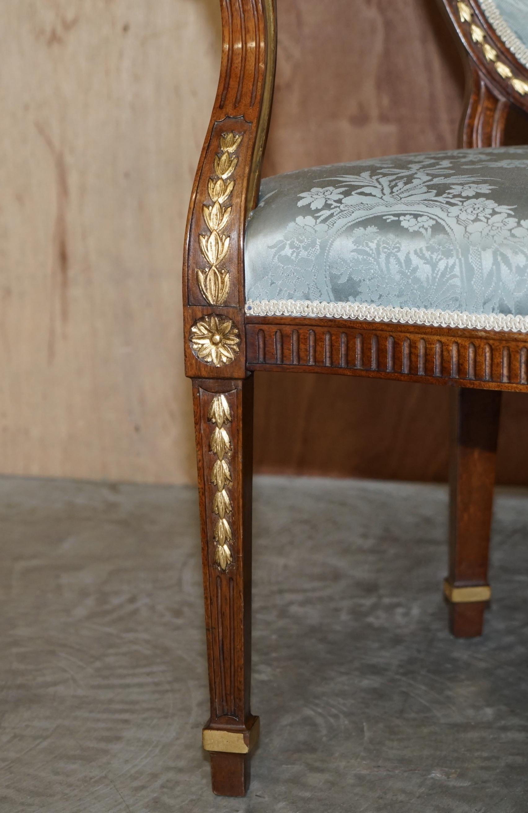 Stunning circa 1900 George Hepplewhite Style Hardwood Giltwood Georgian Armchair For Sale 4