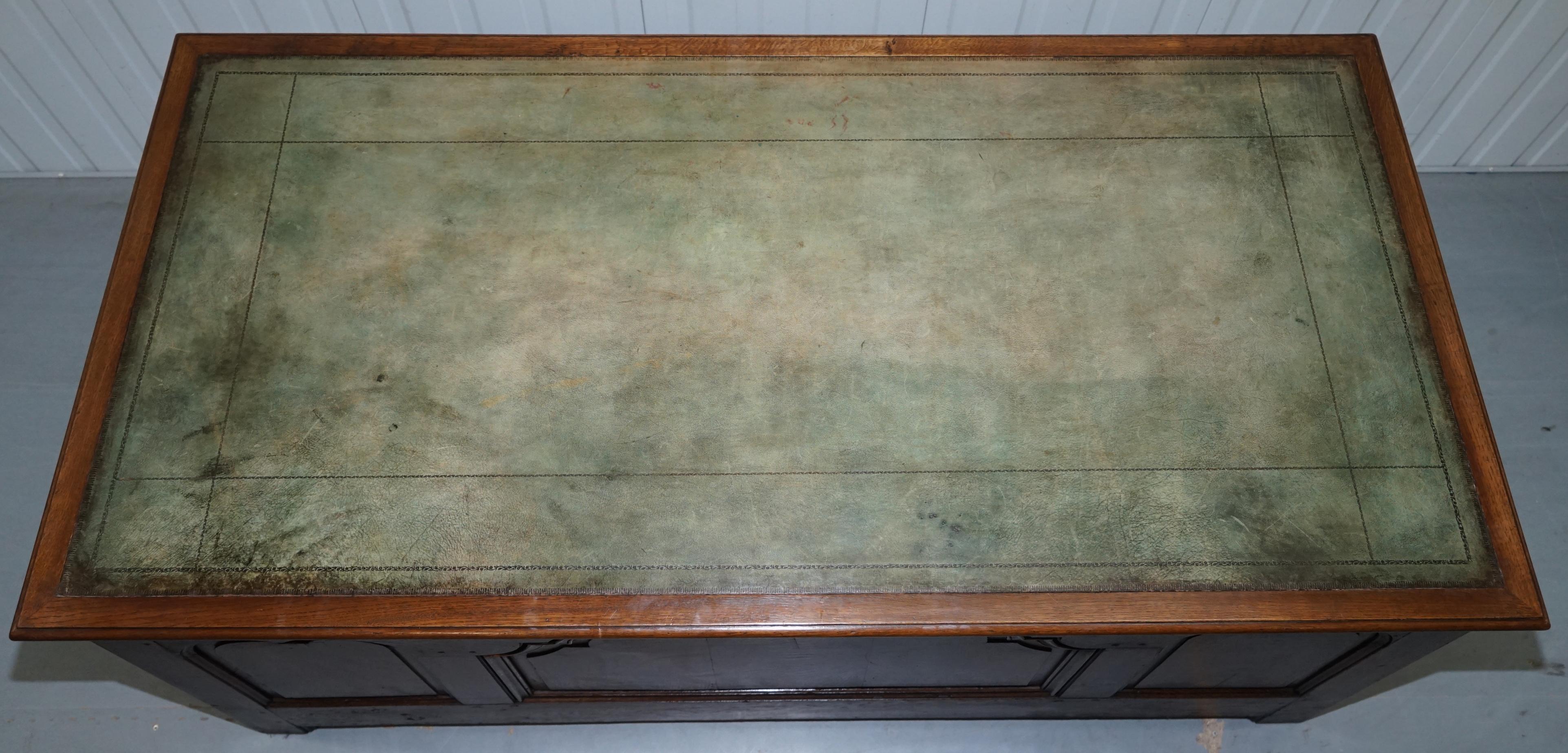 Stunning circa 1900 Oak & Green Leather Topped Desk or Shops Counter Arts Crafts 4