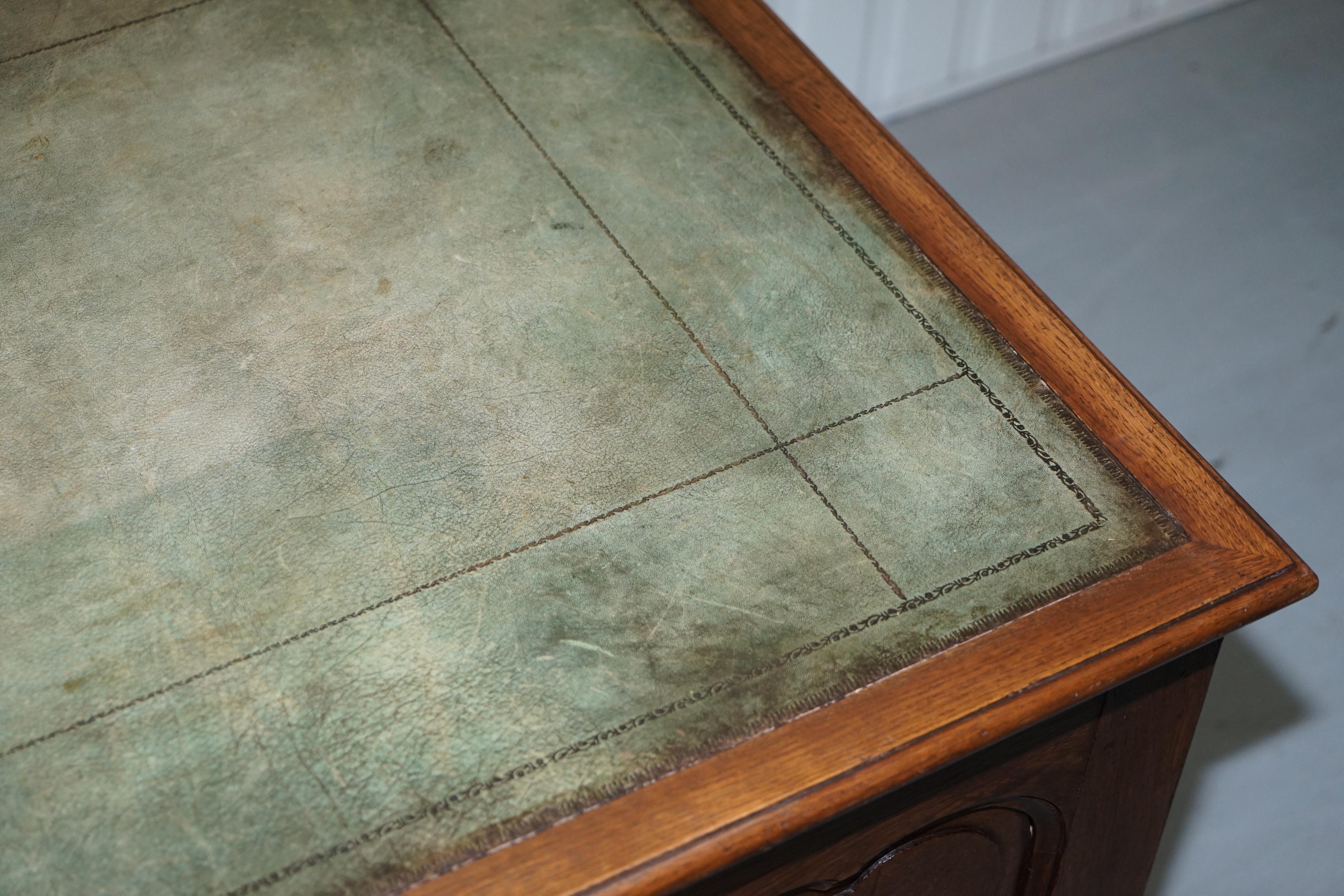 Stunning circa 1900 Oak & Green Leather Topped Desk or Shops Counter Arts Crafts 8