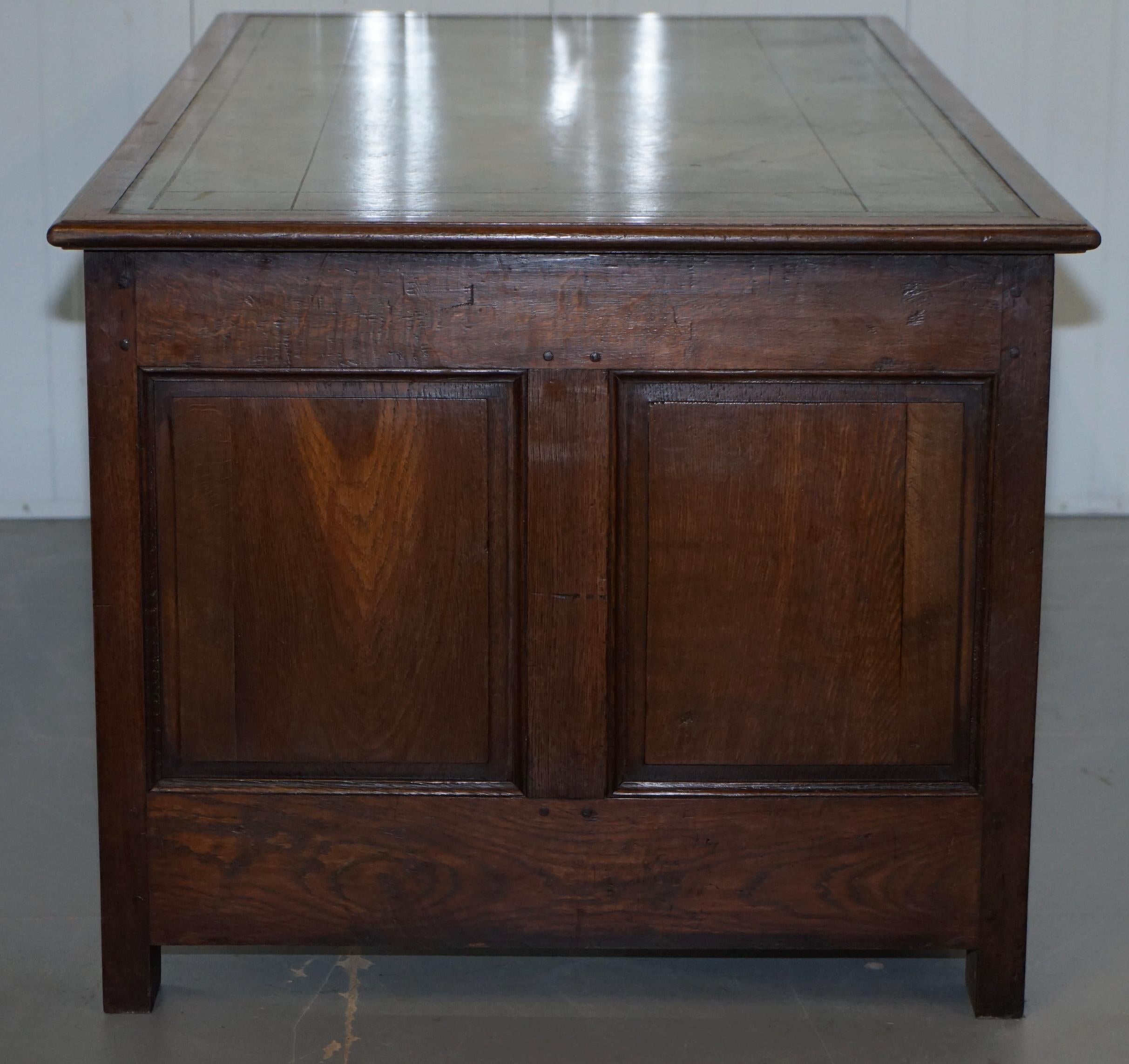 Stunning circa 1900 Oak & Green Leather Topped Desk or Shops Counter Arts Crafts 9