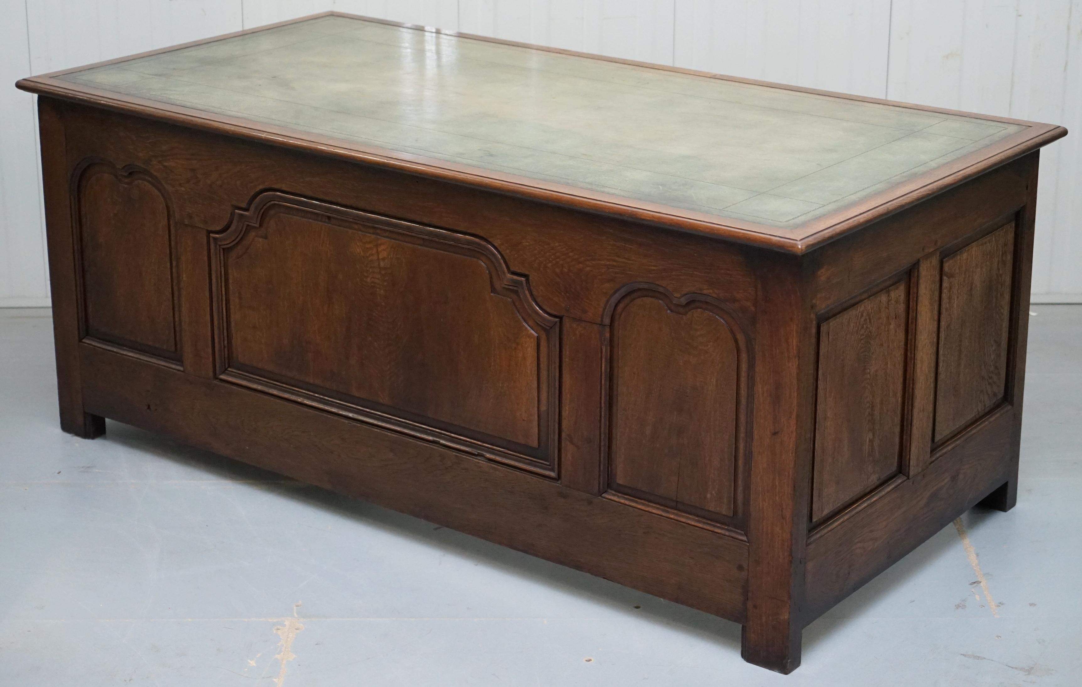 Victorian Stunning circa 1900 Oak & Green Leather Topped Desk or Shops Counter Arts Crafts