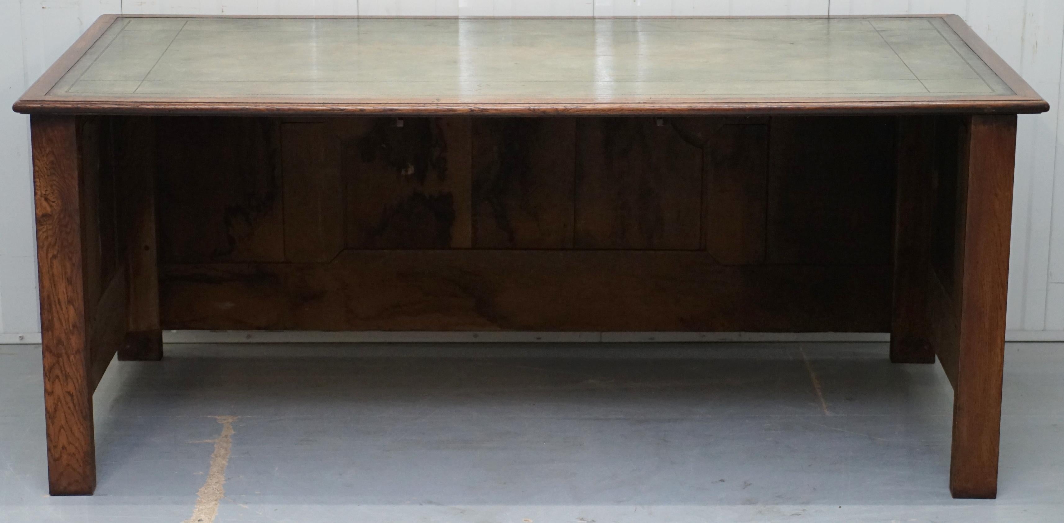 Hand-Crafted Stunning circa 1900 Oak & Green Leather Topped Desk or Shops Counter Arts Crafts