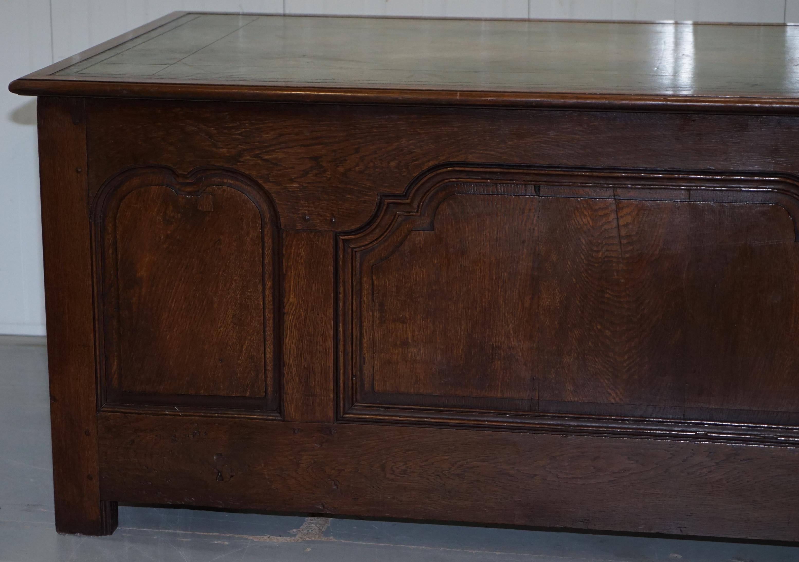 Stunning circa 1900 Oak & Green Leather Topped Desk or Shops Counter Arts Crafts 2