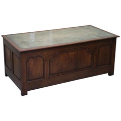 Used Stunning circa 1900 Oak & Green Leather Topped Desk or Shops Counter Arts Crafts