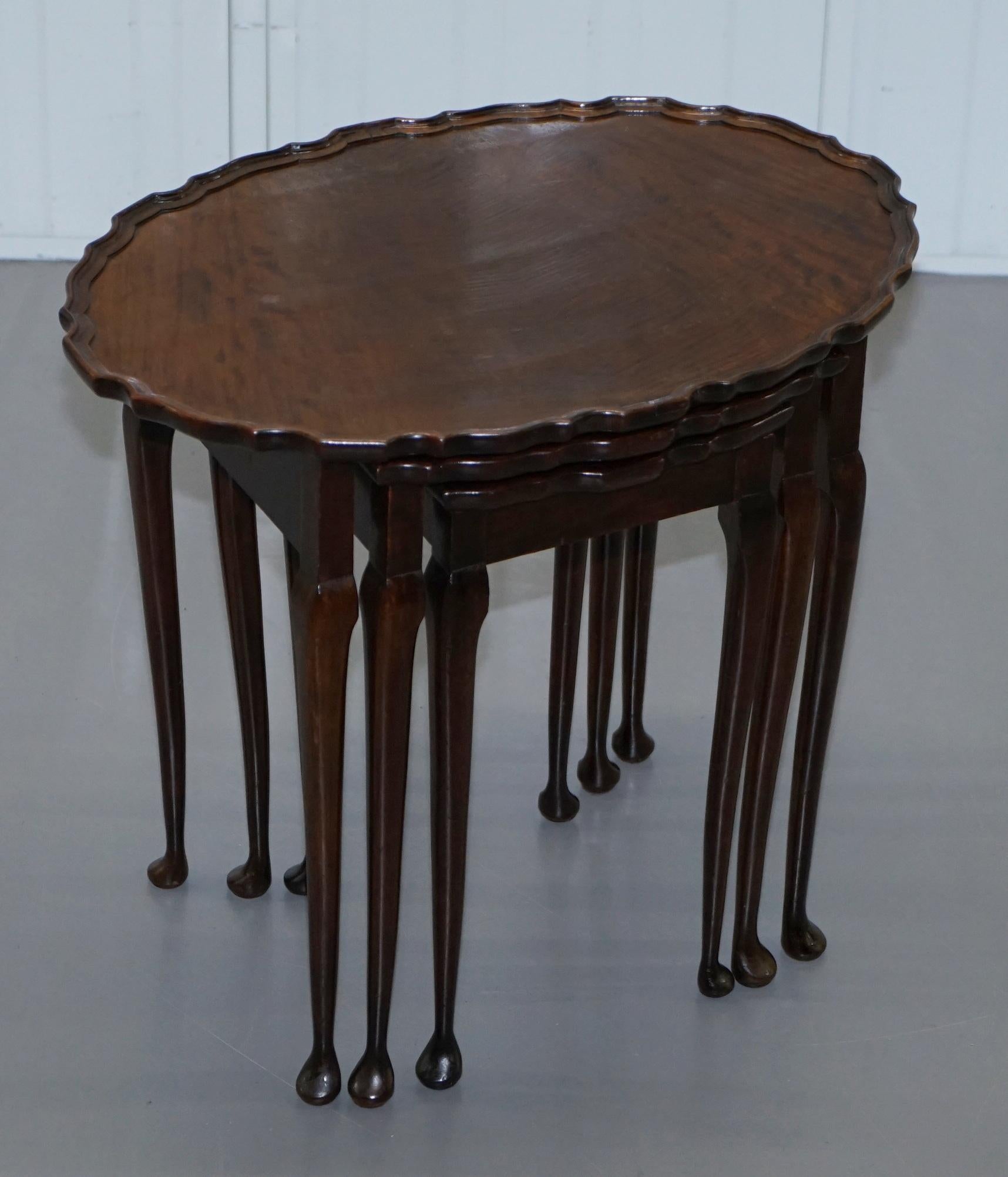 We are delighted to offer for sale this lovely nest of circa 1920s English made flamed mahogany tables

A very well made and decorative set, the timber patina on top is stunning, you won’t find anything else like this anywhere

We have cleaned