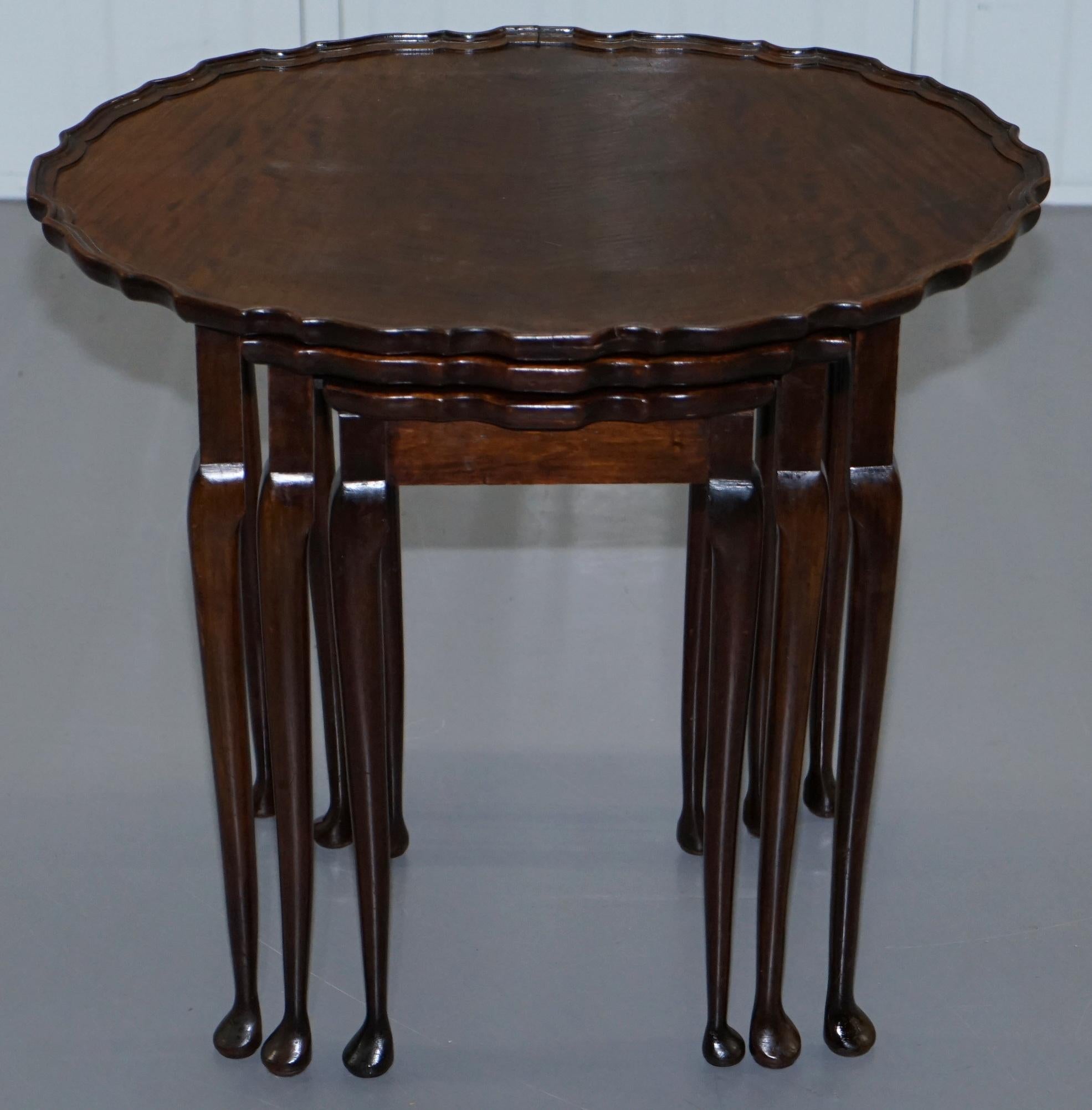 Art Deco Stunning circa 1920s Flamed Mahogany Nest of Oval Tables Gorgeously Made