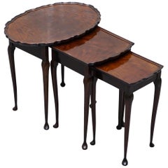 Stunning circa 1920s Flamed Mahogany Nest of Oval Tables Gorgeously Made