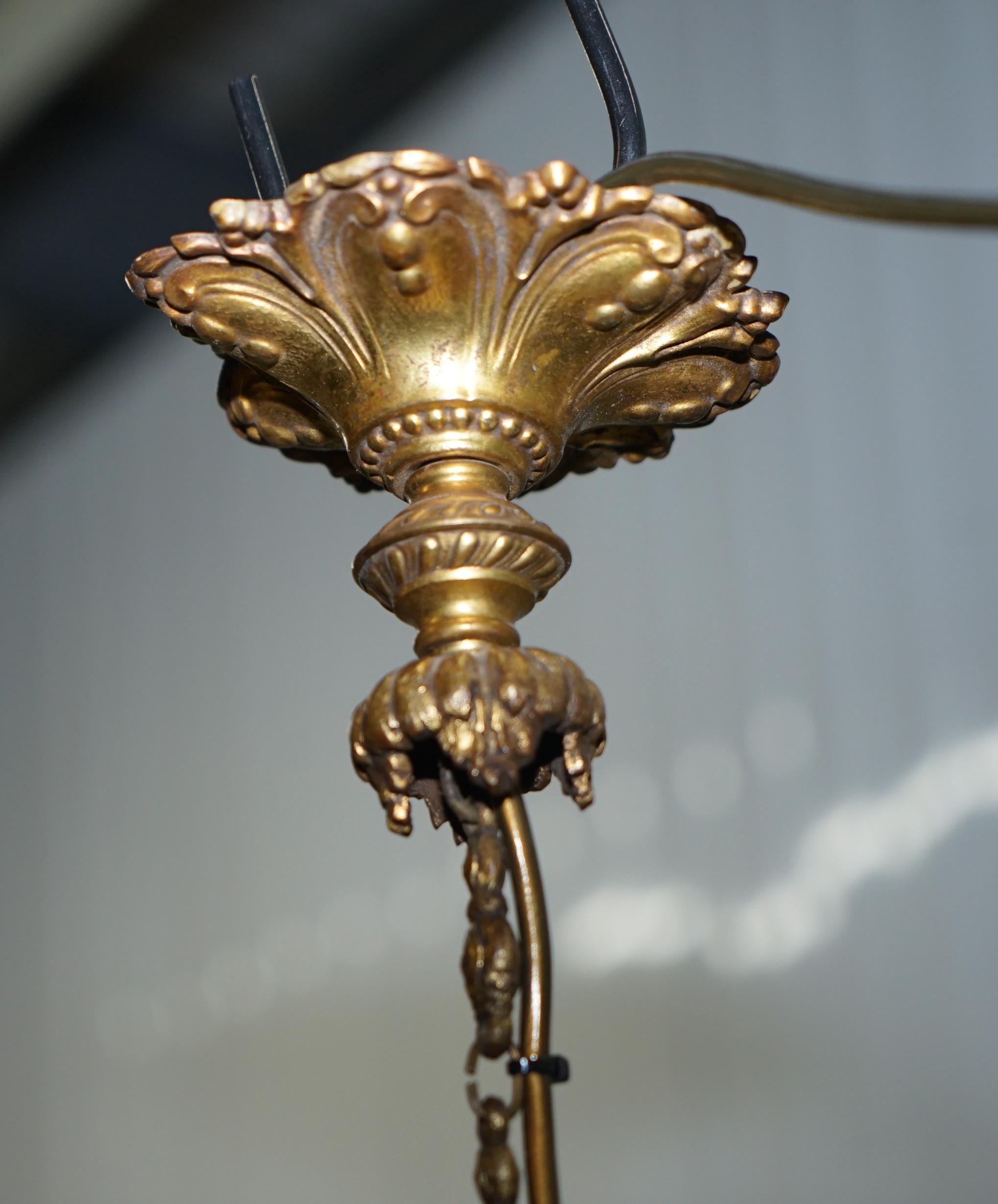 Stunning circa 1920s French Gilt Bronze Cherub Angel Ceiling Light Chandelier 4