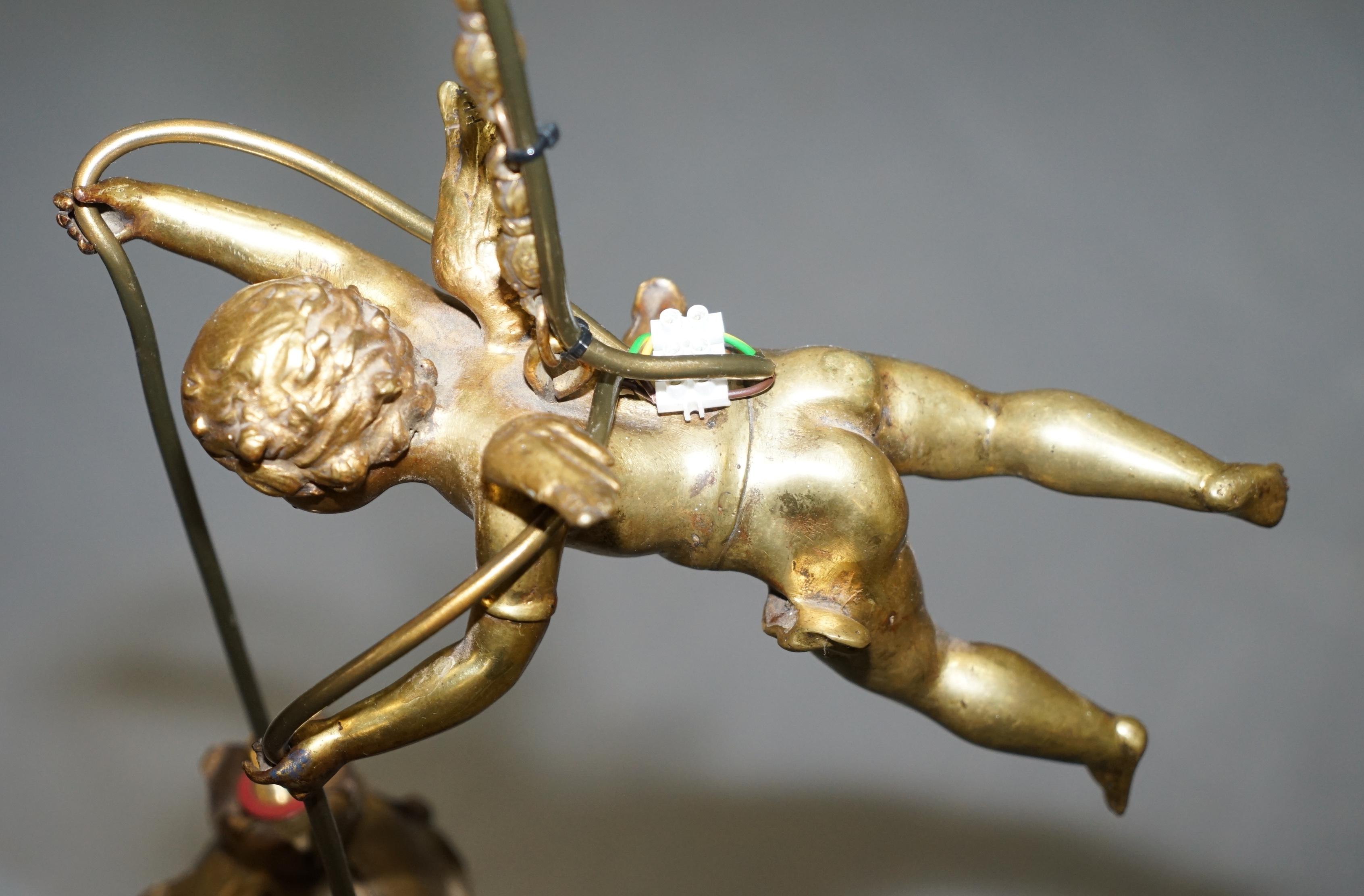 Stunning circa 1920s French Gilt Bronze Cherub Angel Ceiling Light Chandelier 5