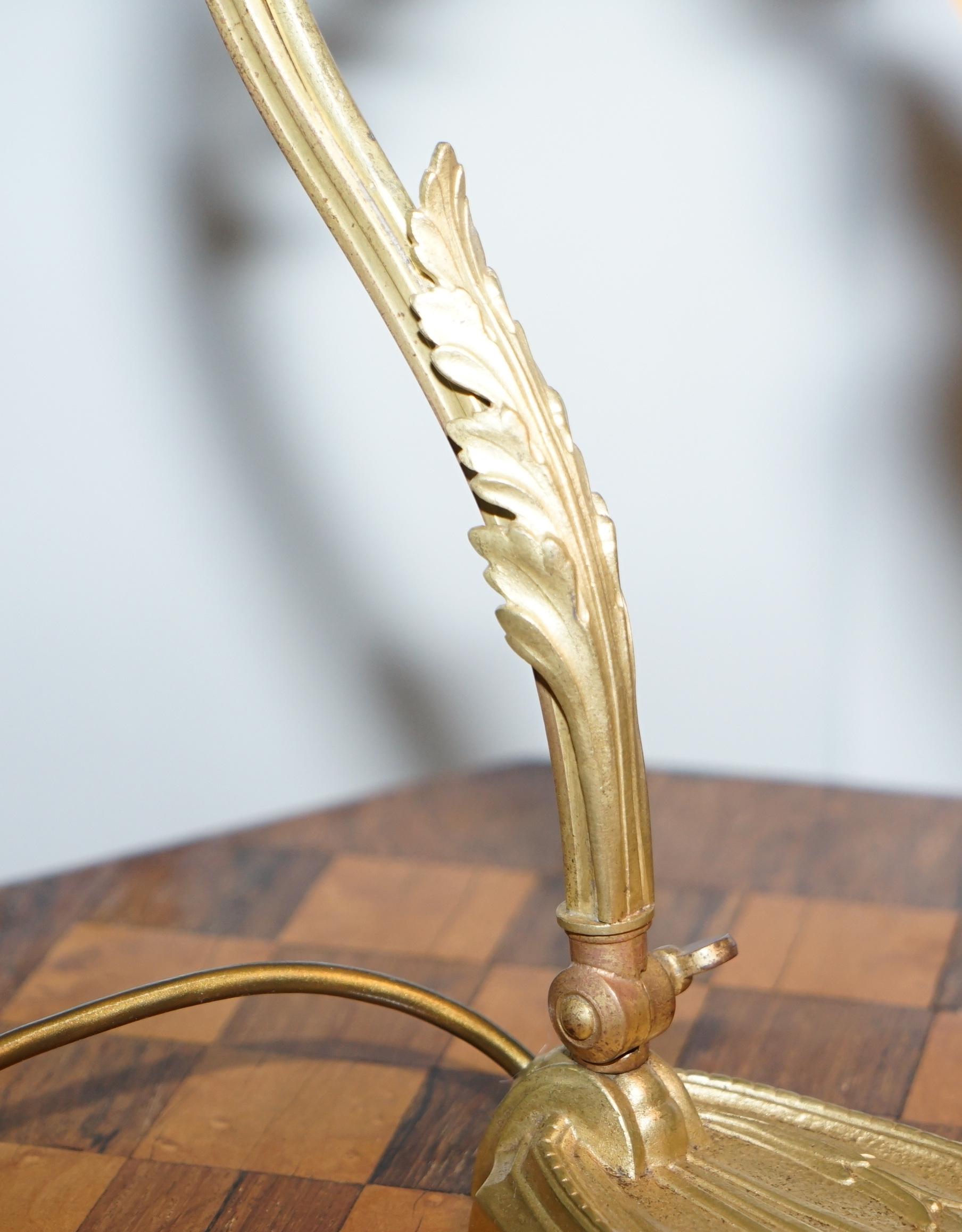 Art Deco Stunning circa 1930 Charles Schneider Gold Gilt Bronze Table Lamp Glass Shade For Sale