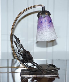 Stunning circa 1930 charles Schneider Wrought Iron Rose Bud Glass Table Lamp